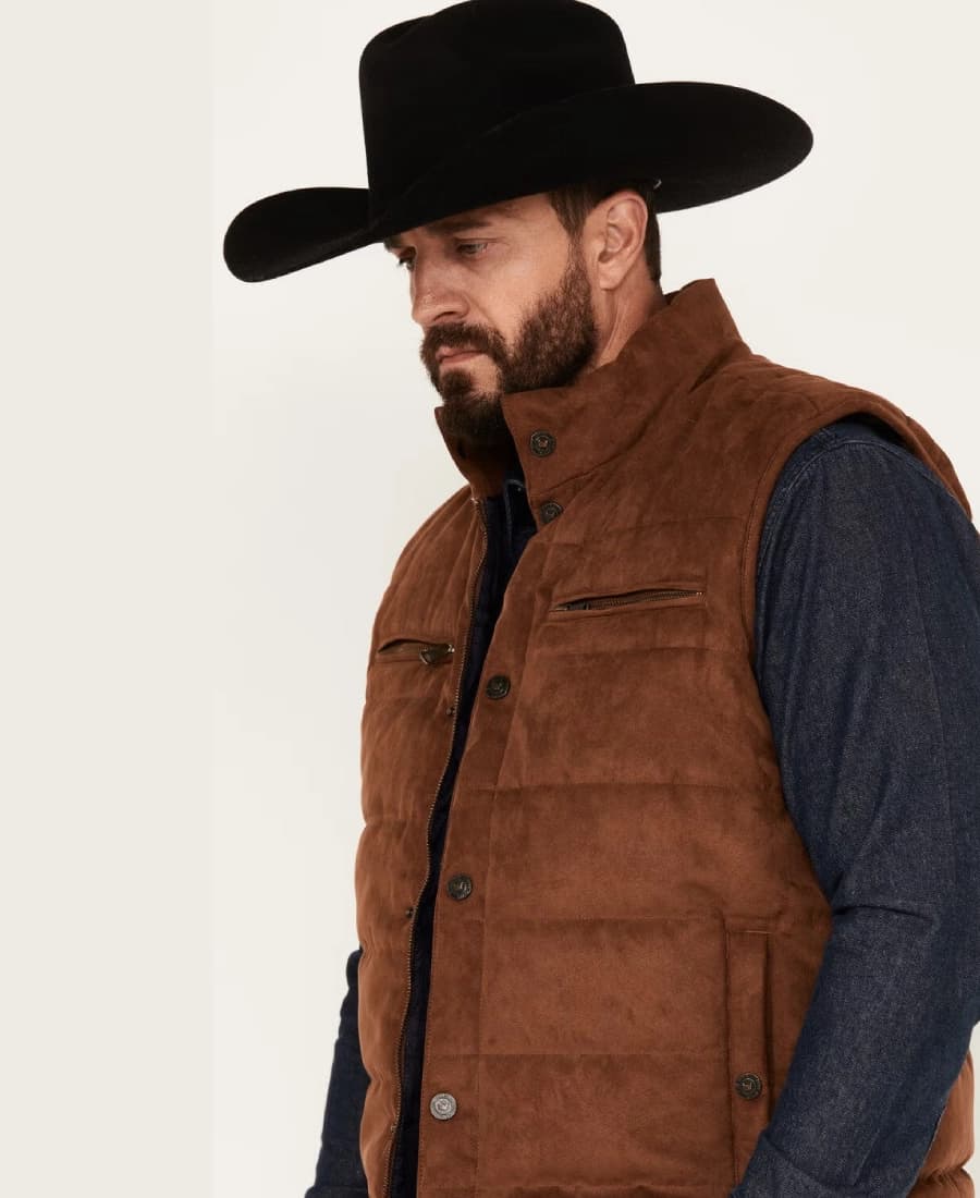 Rust Men’s Brown Suede Puffer Vest - thumbnail 3
