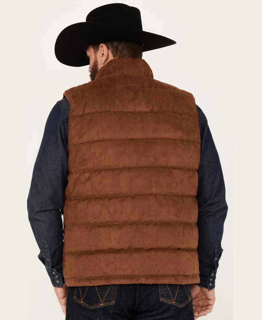 Rust Men’s Brown Suede Puffer Vest - thumbnail 2
