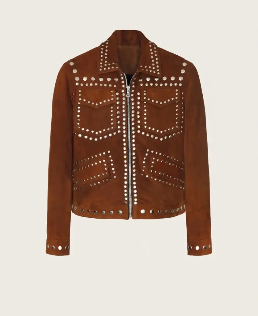 Outlaw Silver-Studded Brown Suede Jacket