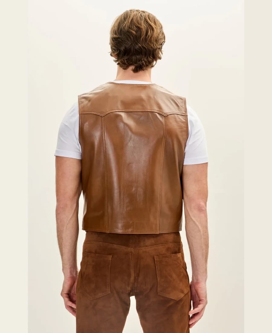 Wanderer Men’s Tan Leather Vest - thumbnail 2