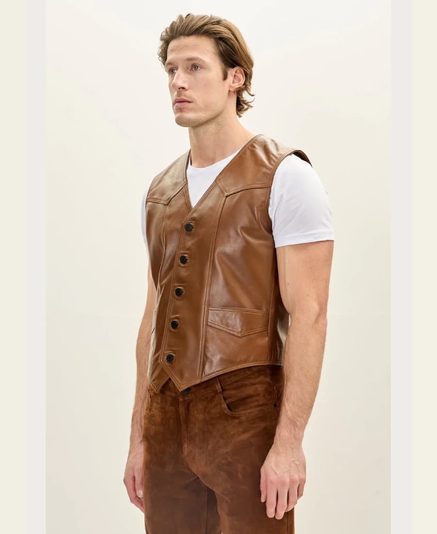 Wanderer Men’s Tan Leather Vest - thumbnail 3