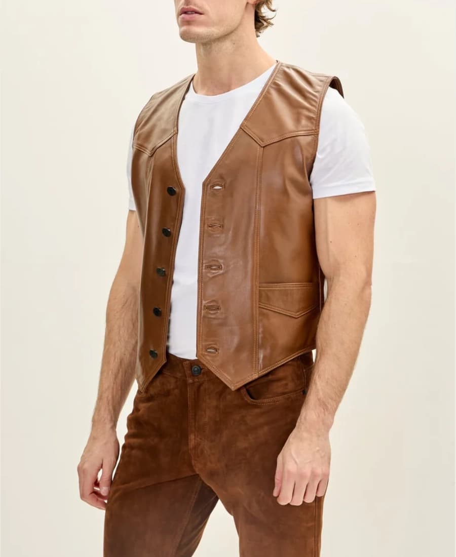 Wanderer Men’s Tan Leather Vest - thumbnail 4