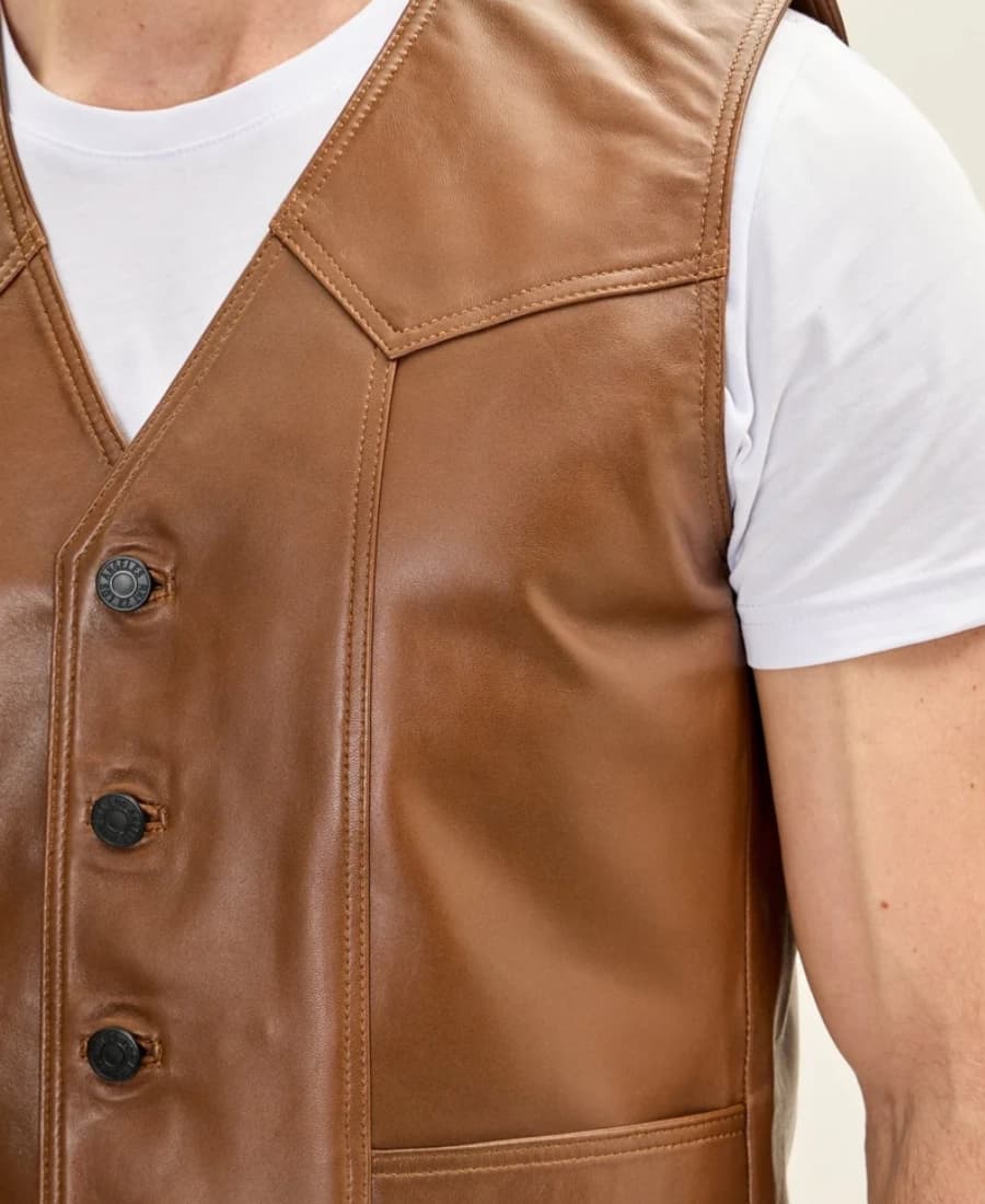 Wanderer Men’s Tan Leather Vest - thumbnail 5