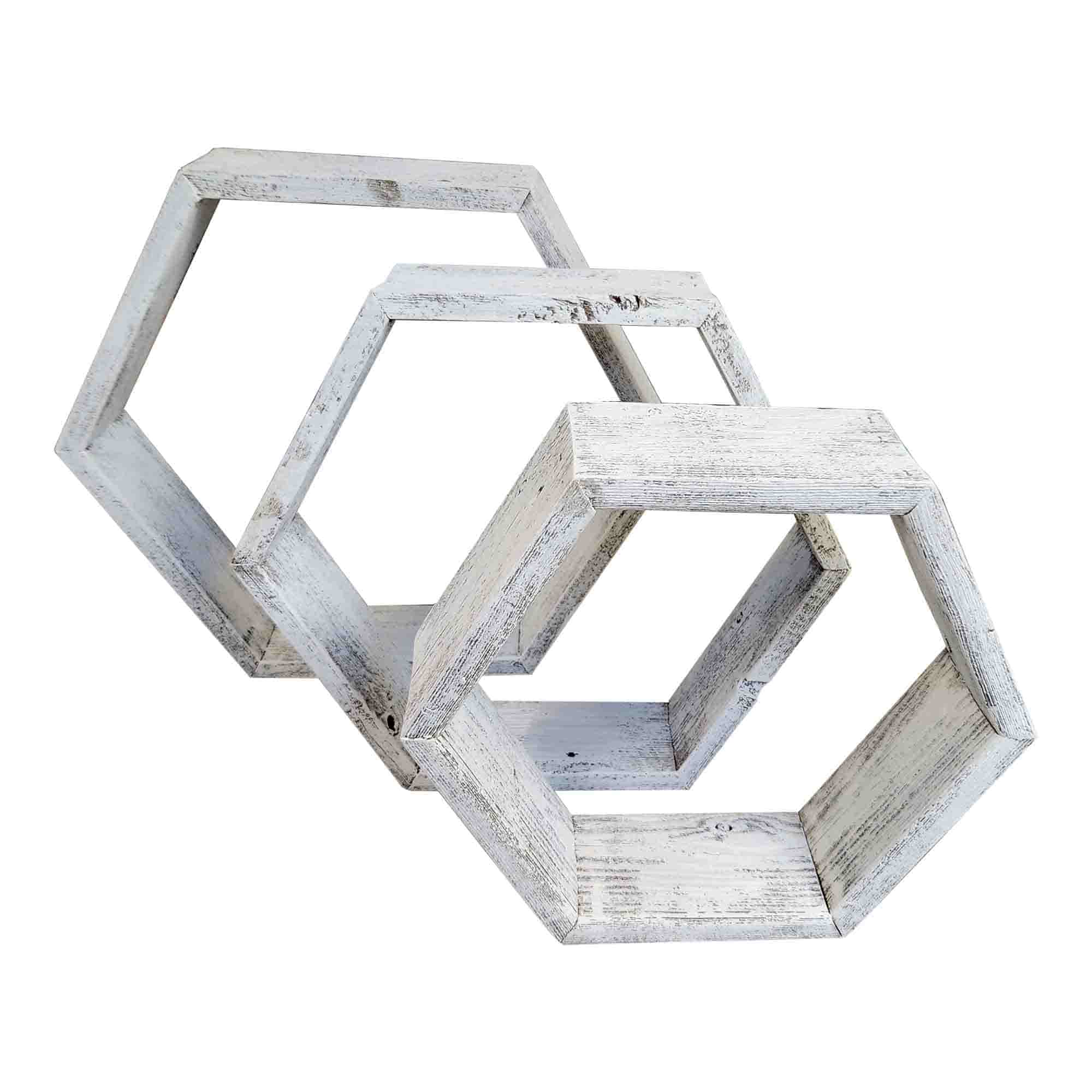 Rustic Reclaimed Wood Hexagon Shelves Set of 3 - thumbnail 8