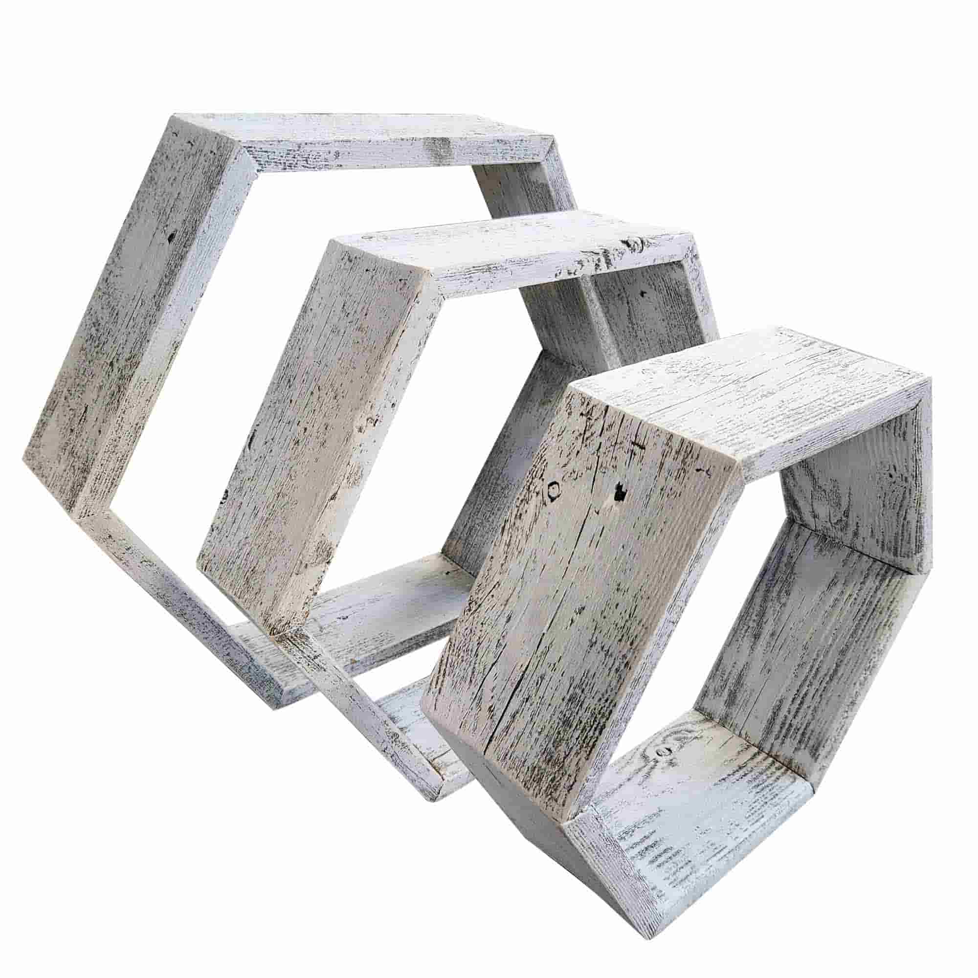 Rustic Reclaimed Wood Hexagon Shelves Set of 3 - thumbnail 7