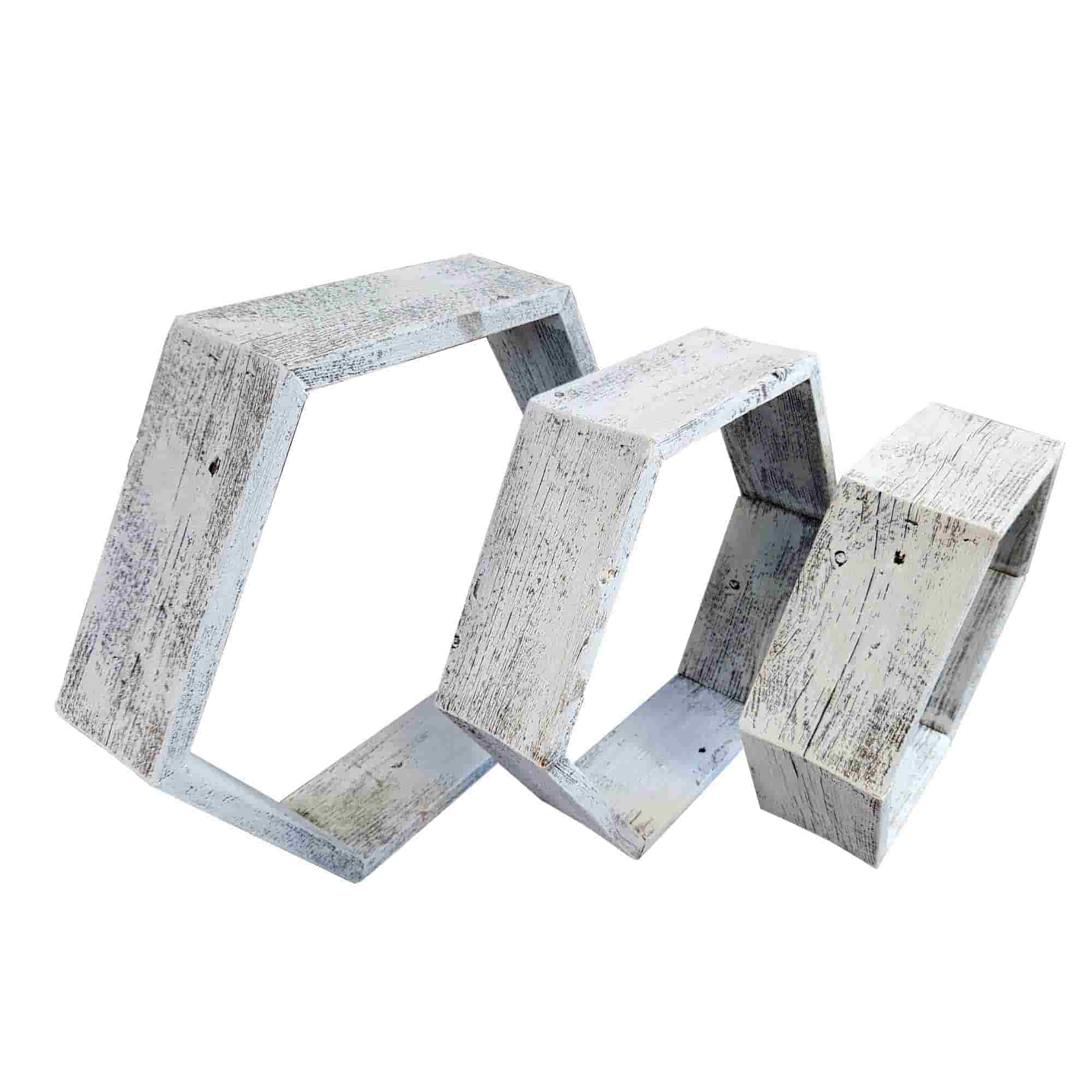 Rustic Reclaimed Wood Hexagon Shelves Set of 3 - thumbnail 5