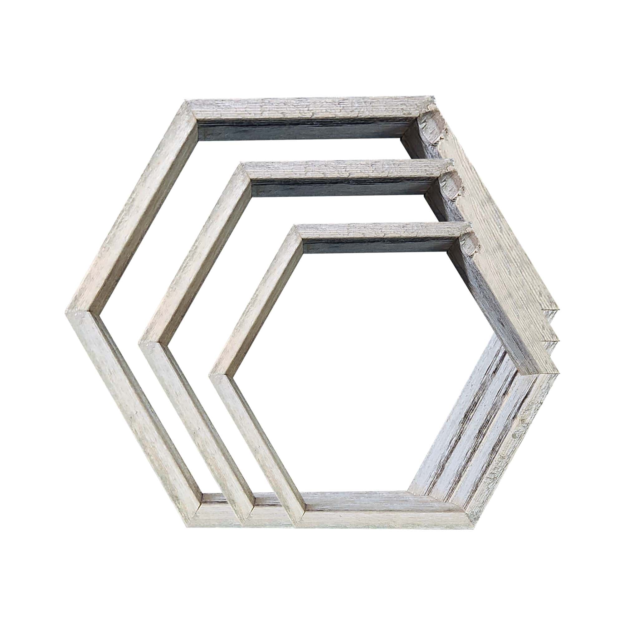 Rustic Reclaimed Wood Hexagon Shelves Set of 3 - thumbnail 9