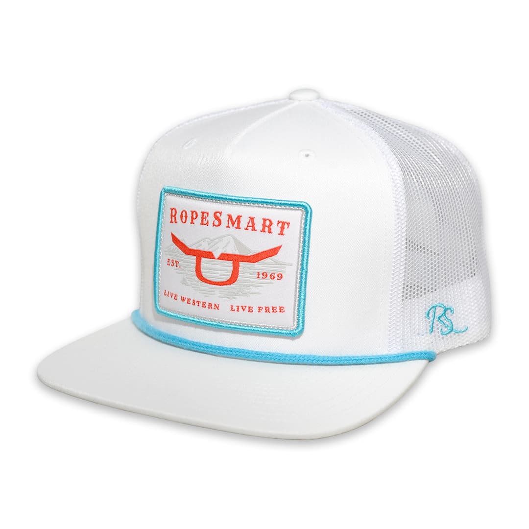 RopeSmart Teal Death Valley Patch White Trucker Cap
