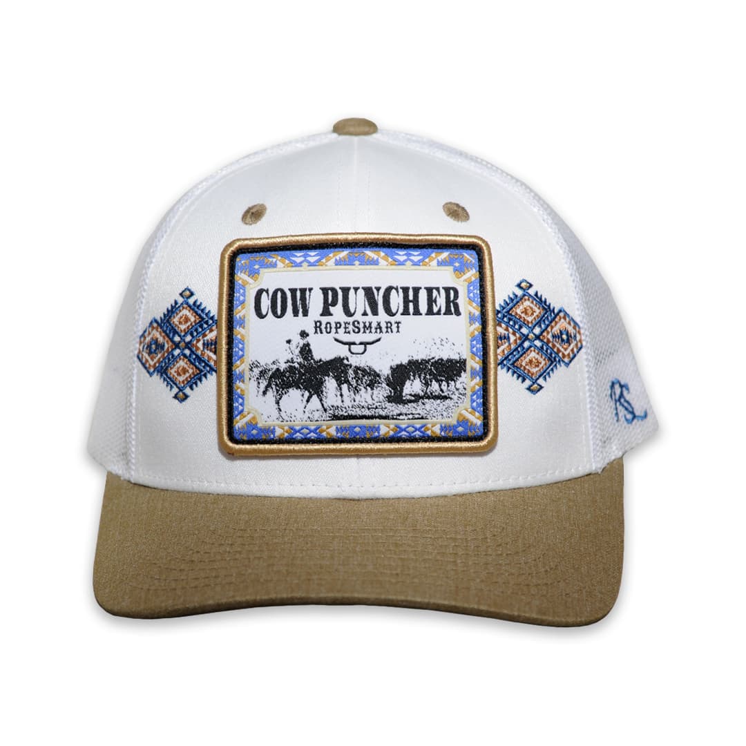 RopeSmart Blue Cow Puncher Patch White and Khaki Trucker Cap - thumbnail 2
