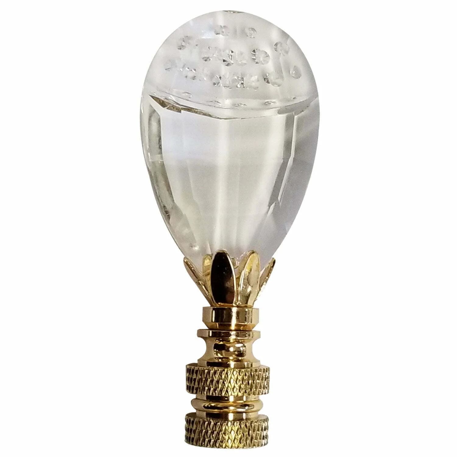 Balloon Shape with Top Design 3 Inch Clear Faceted Crystal Lamp Finial, Polished Brass Base