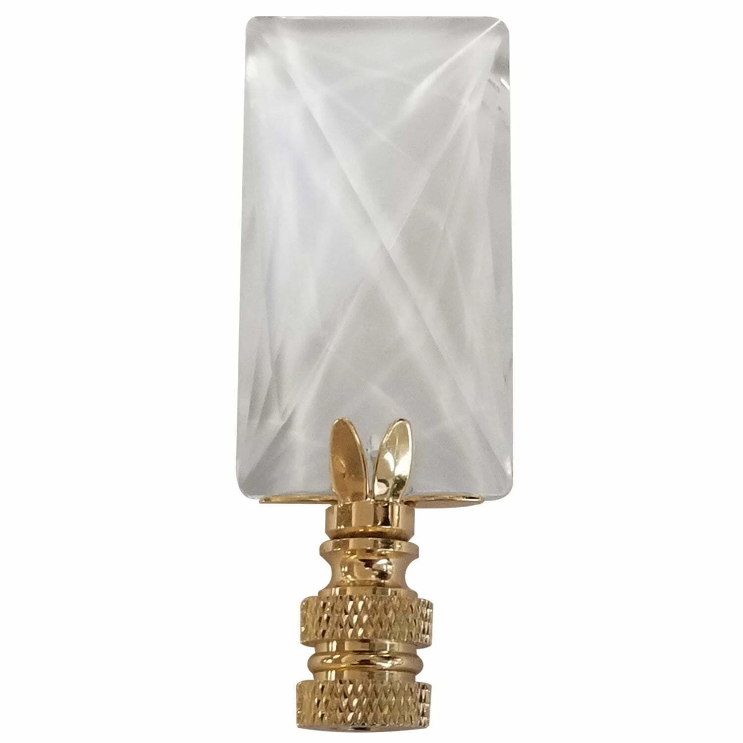 Oblong Rectangle 3.25″ Lamp Finial Clear Faceted Crystal with Polished Brass Base