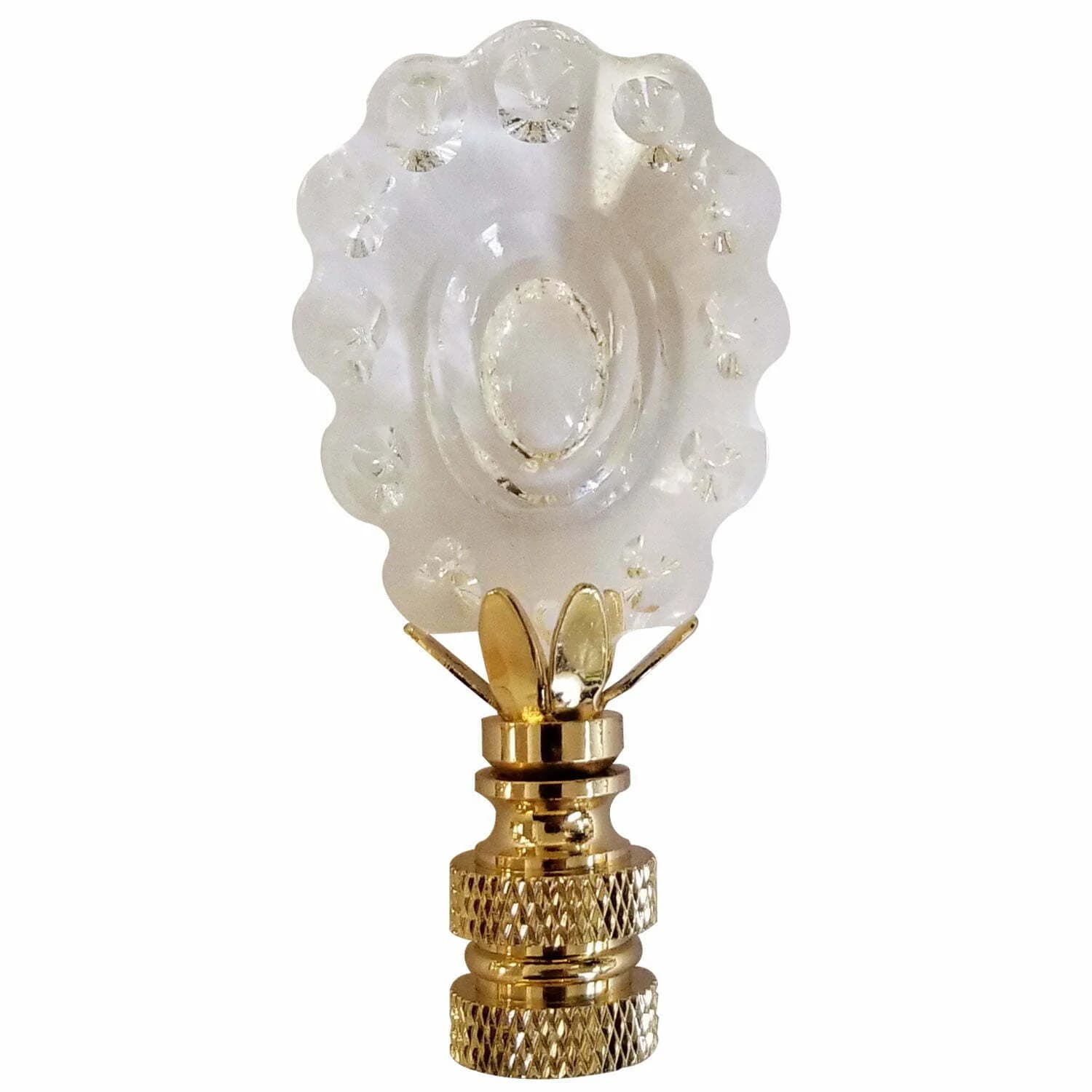 Rounded Scallop 3″ Lamp Finial Clear Faceted Crystal with Polished Brass Base, 2 Sizes