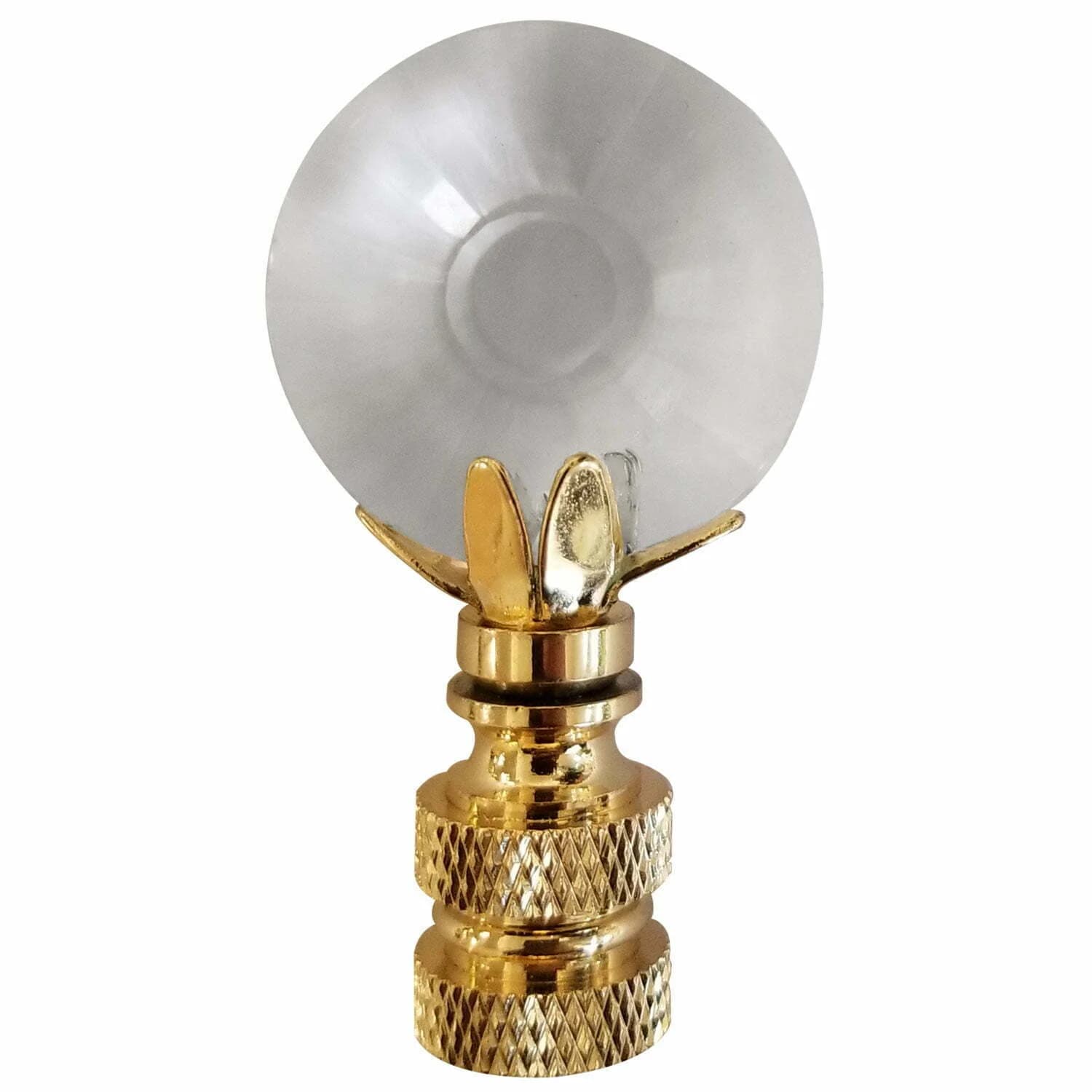 Sun Cut Round 2.5″ Lamp Finial Clear Faceted Crystal with Polished Brass Base – Small, Medium or Large