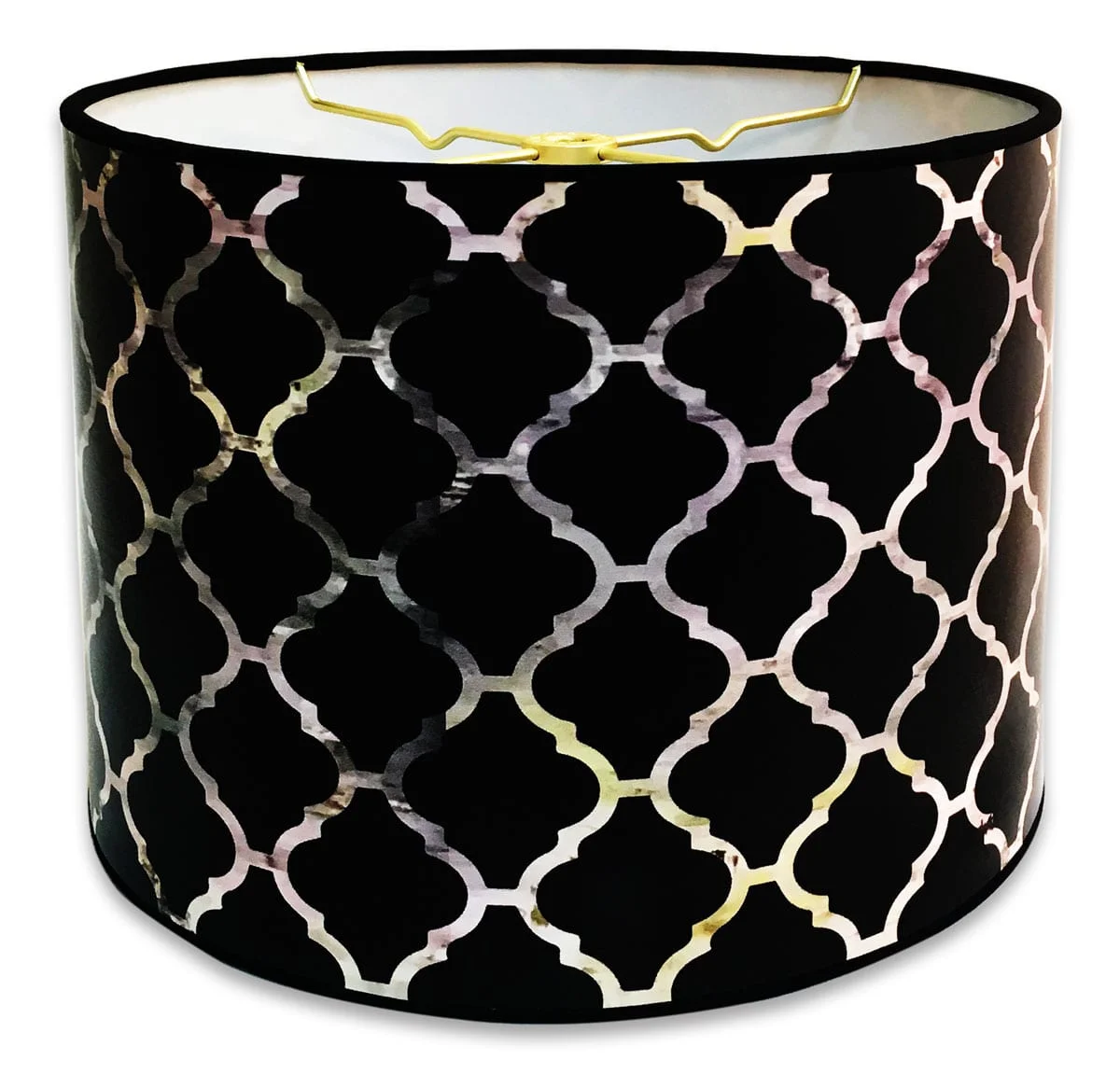 Handmade Hardback Lamp Shade, Black Moroccan Tile Textured Design, 10 x 10 x 8