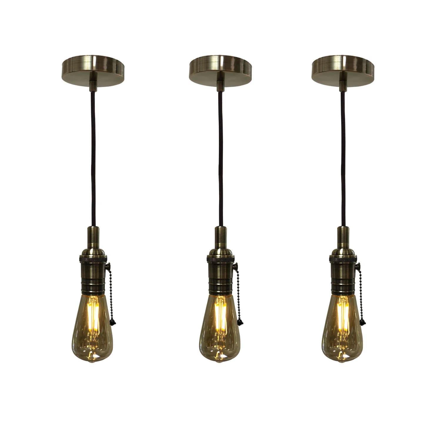 Hanging Pendant Lighting, Vintage-Style Pull Chain Pendant Light Socket and Canopy - thumbnail 3