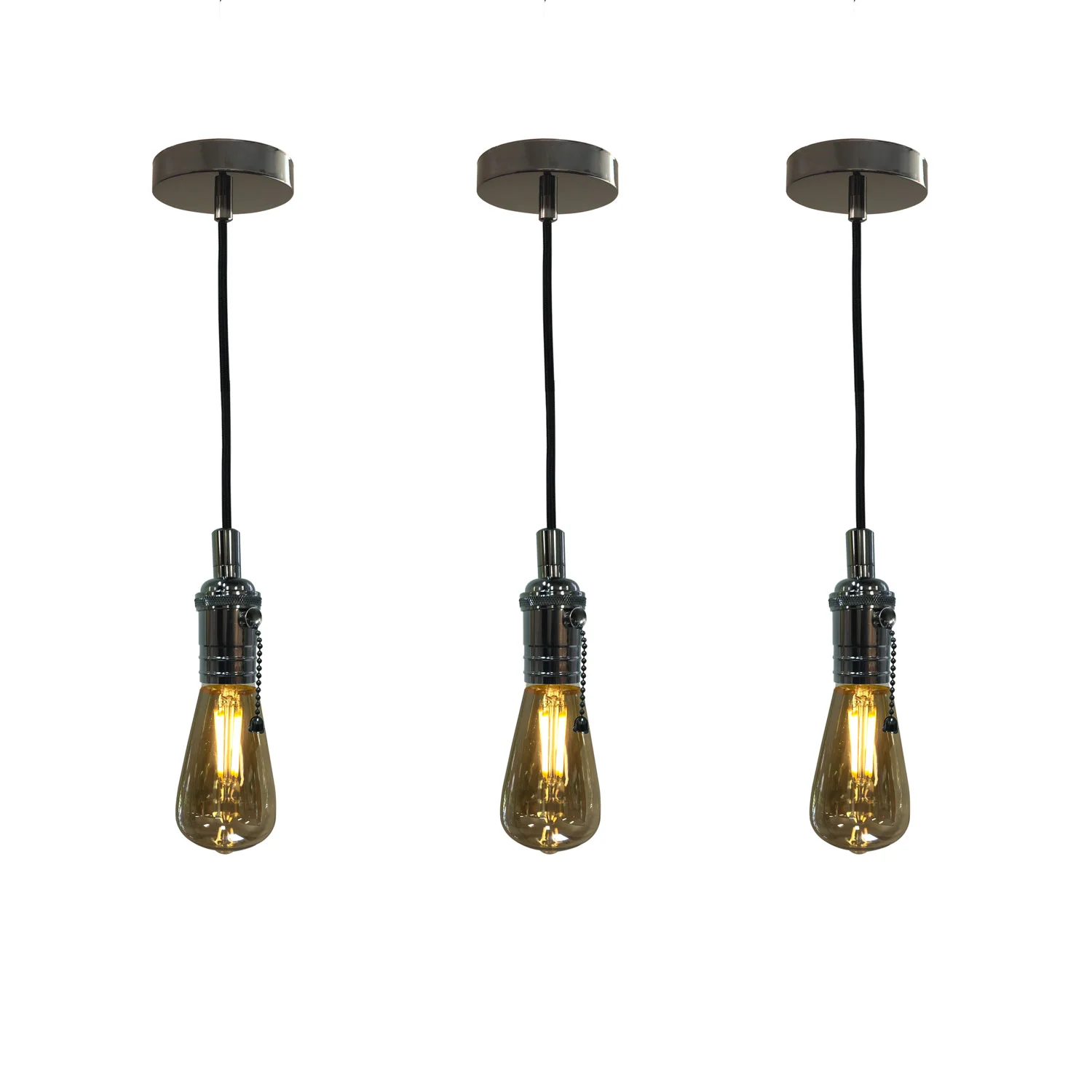 Hanging Pendant Lighting, Vintage-Style Pull Chain Pendant Light Socket and Canopy - thumbnail 4