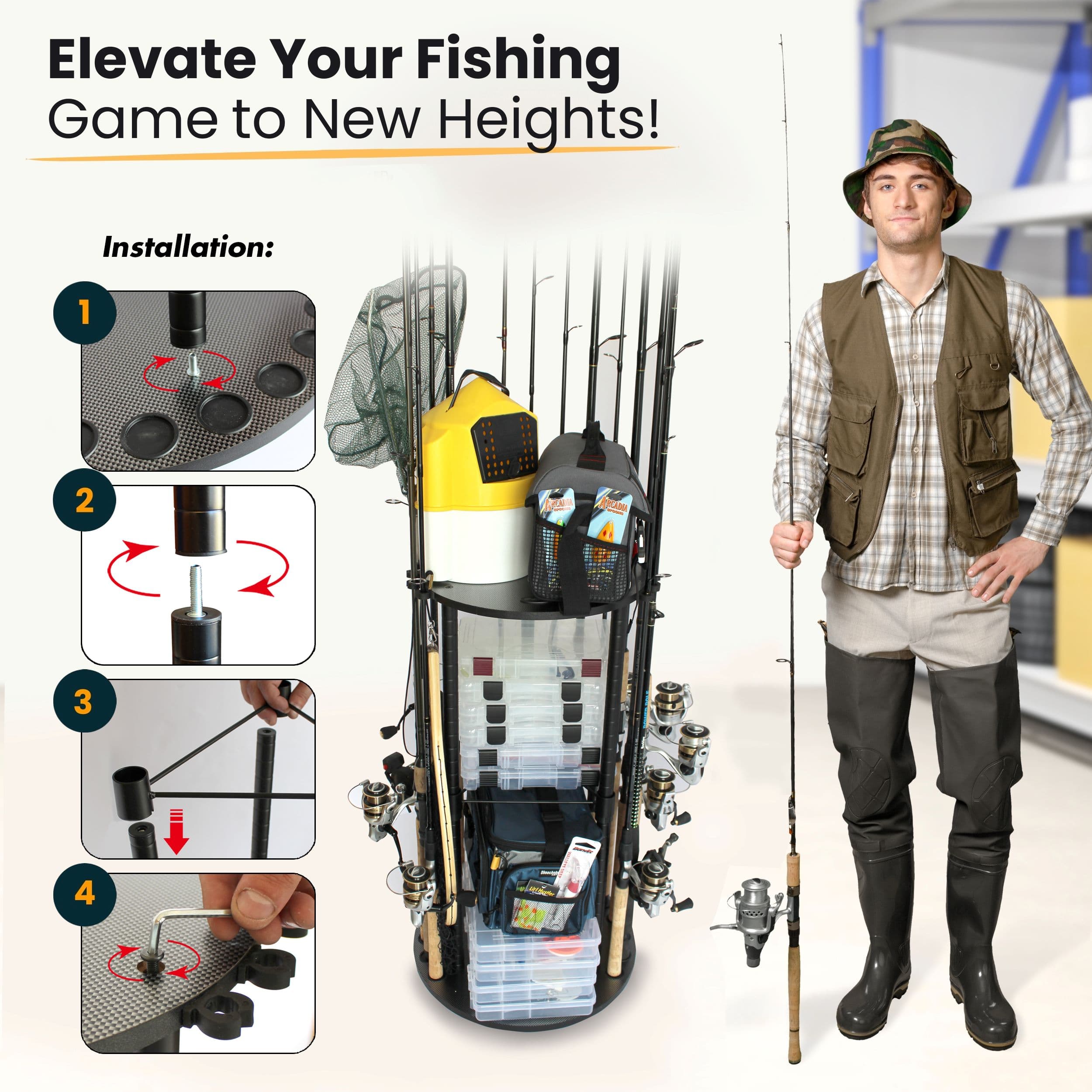 17-Rod Fishing Rod Storage Rack with Tackle Box Organizer - thumbnail 5