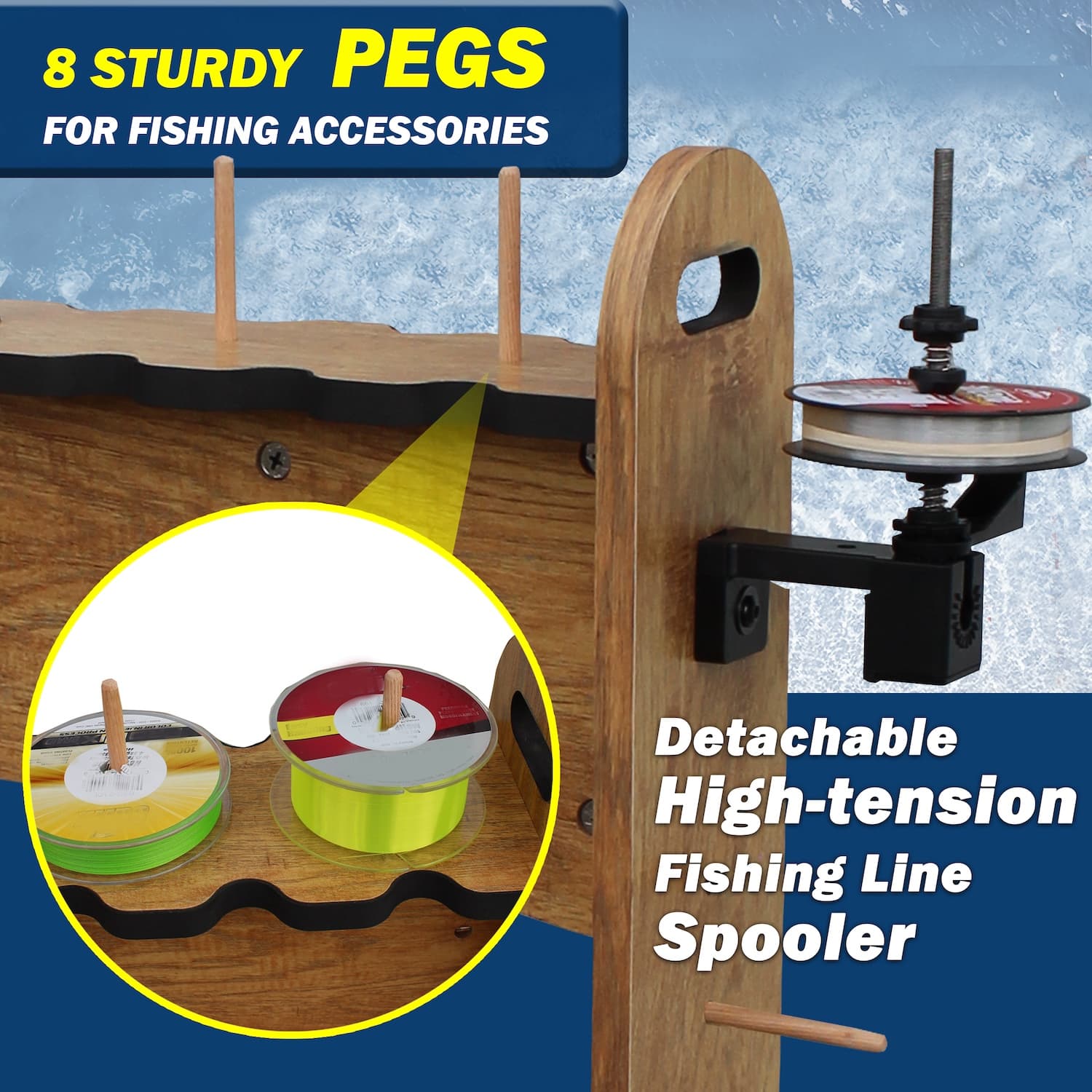Rolling 16-Rod Fishing Rod Storage Rack for Garage - thumbnail 4