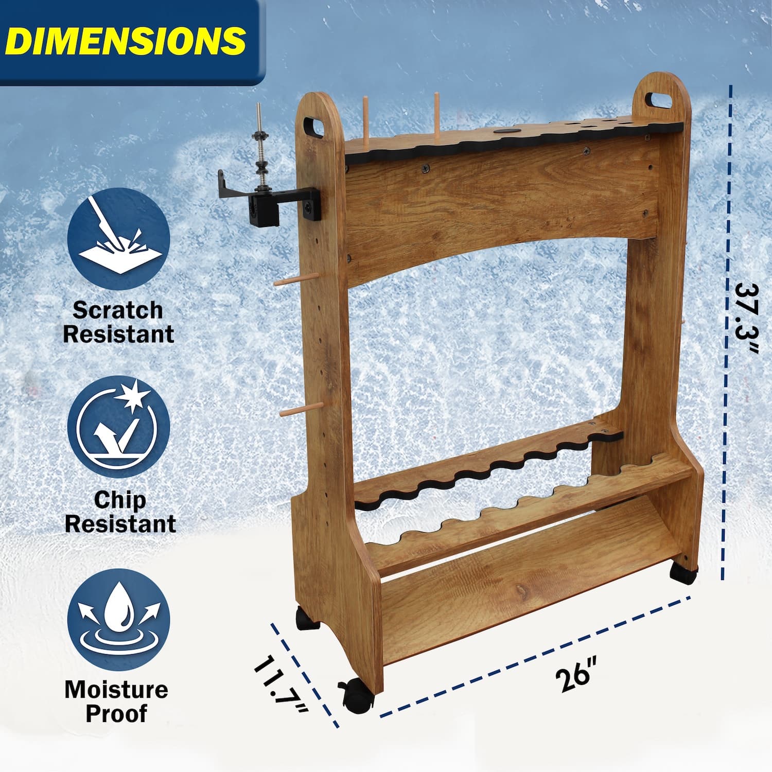 Rolling 16-Rod Fishing Rod Storage Rack for Garage - thumbnail 9