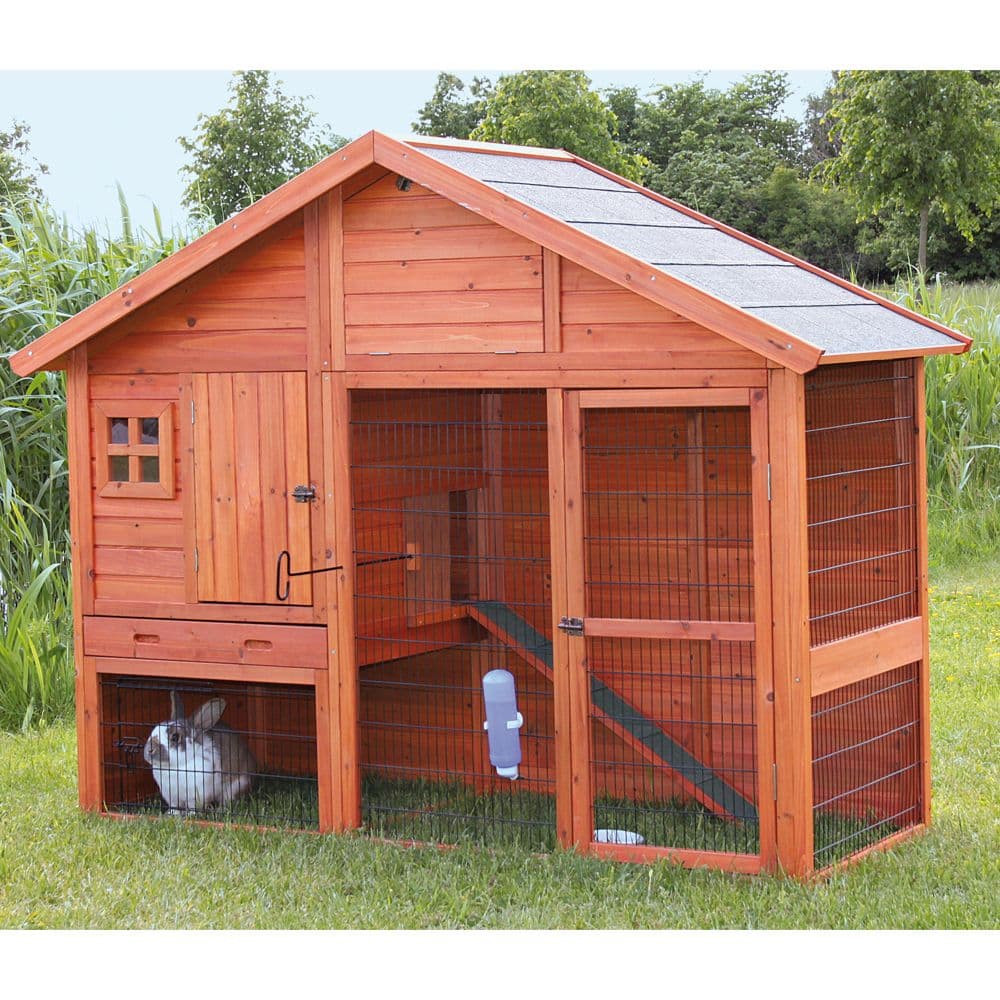 TRIXIE Gabled Roof Rabbit Hutch - Outdoor Small Pet Cage
