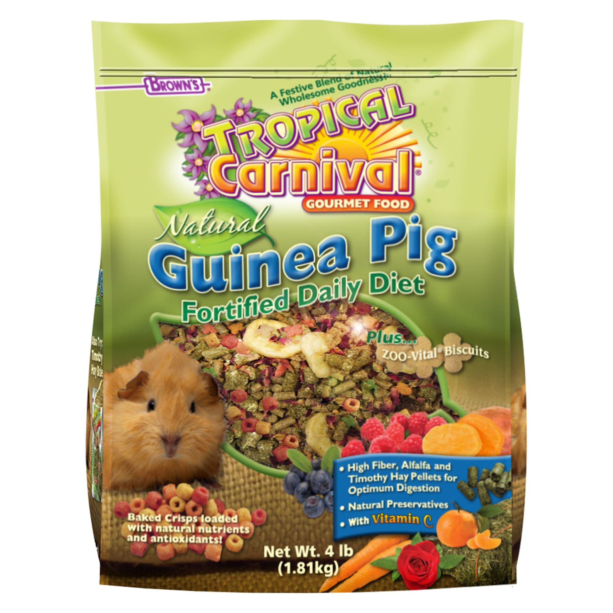Brown's® Tropical Carnival® Natural Guinea Pig Food with Vitamin C - High Fiber - 4 Lbs