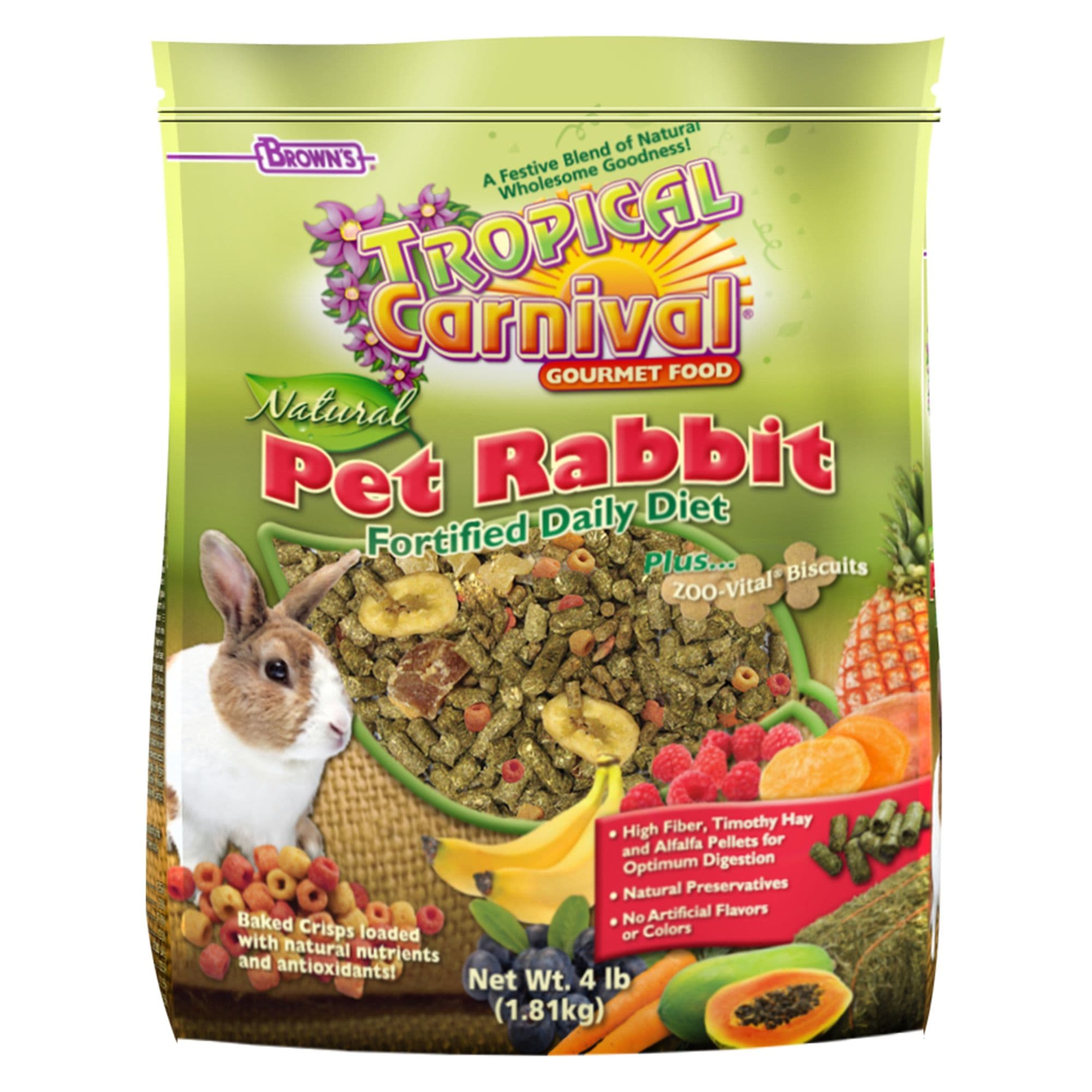 Brown's® Tropical Carnival® Natural Rabbit Food - Fortified Daily Diet - High Fiber - 4 Lbs