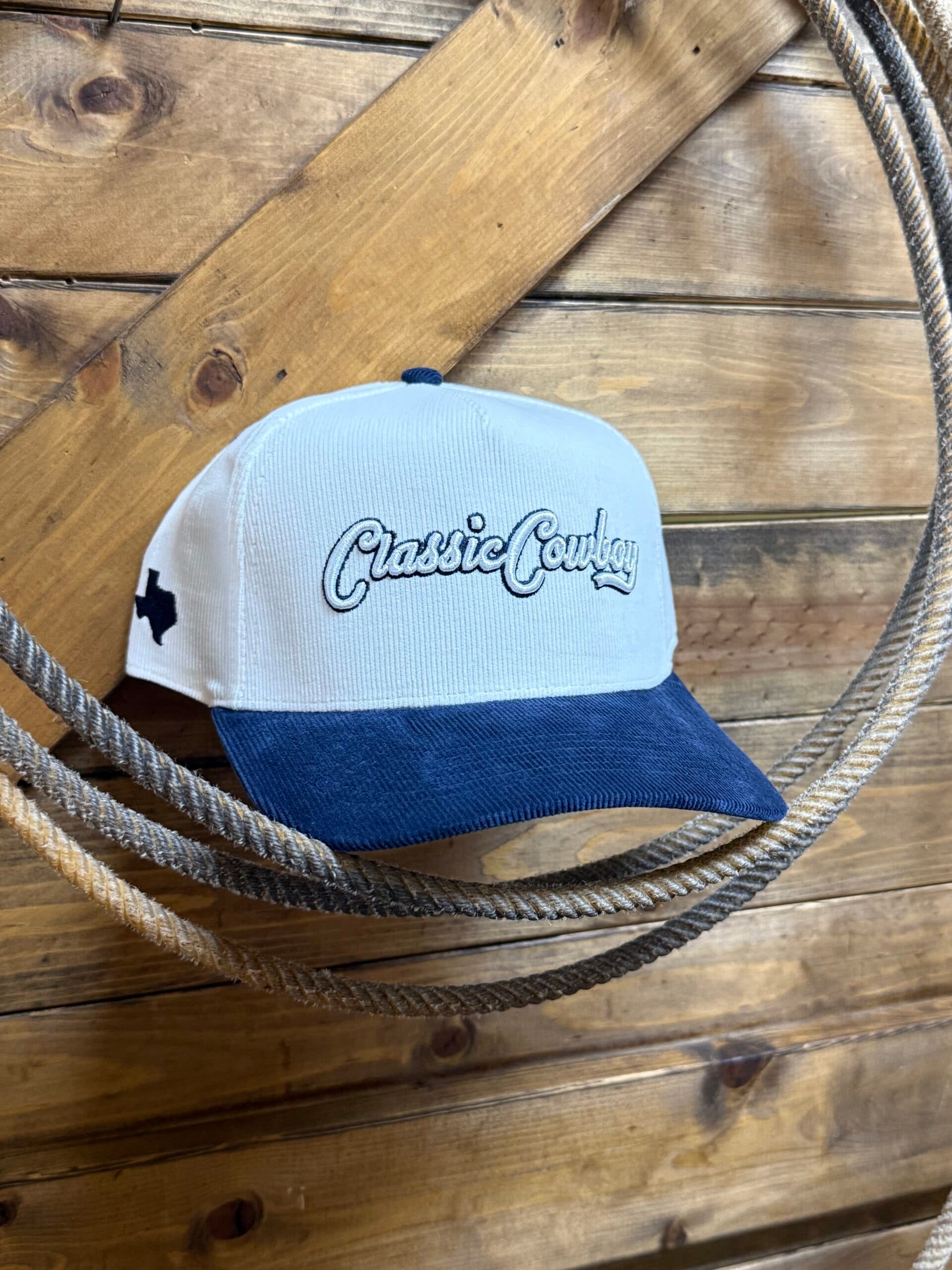 Classic Cowboy Cap-Blue/White Corduroy