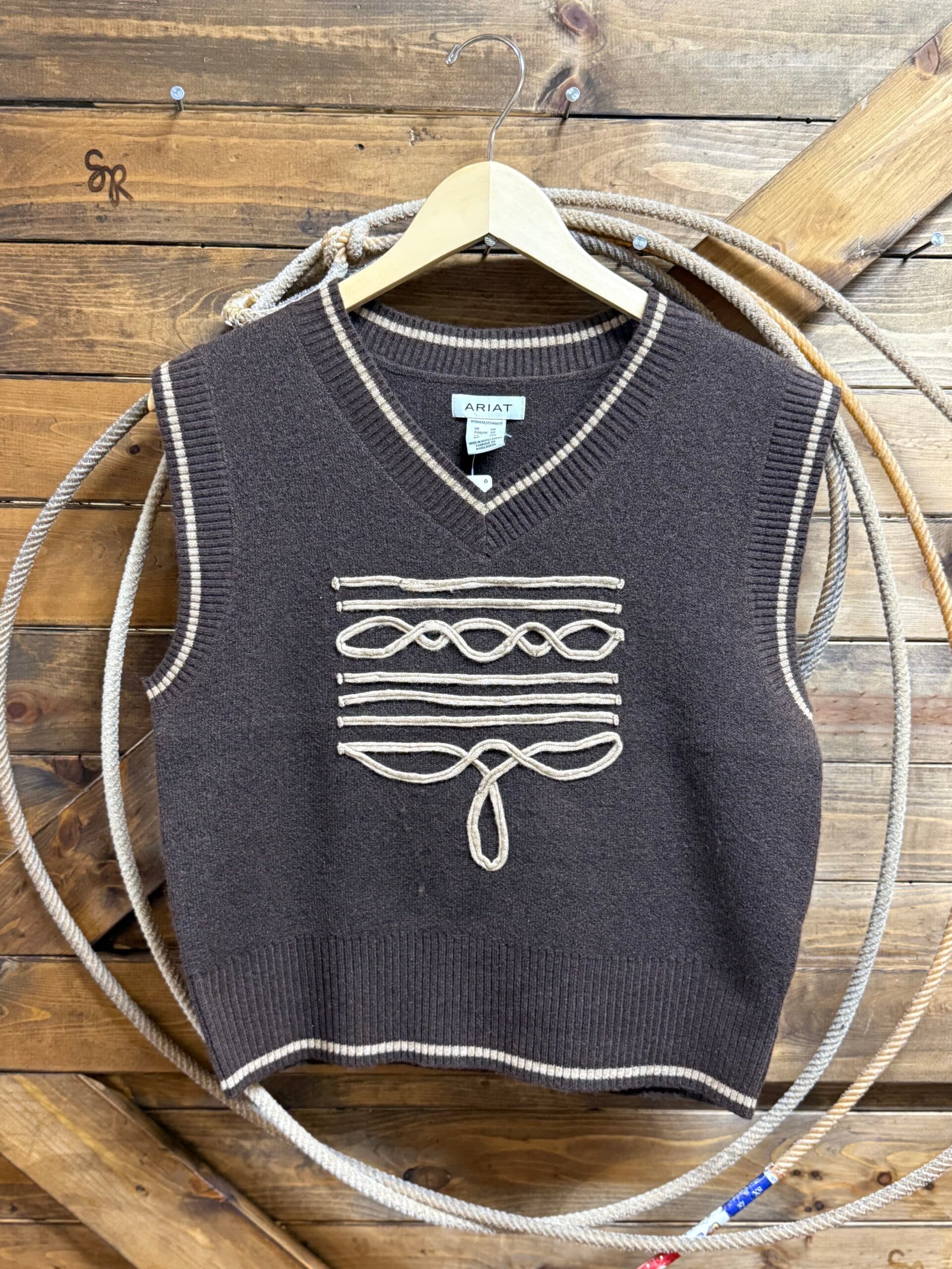 Womens Ariat Sweater Vest-Coffee Boot Stitch