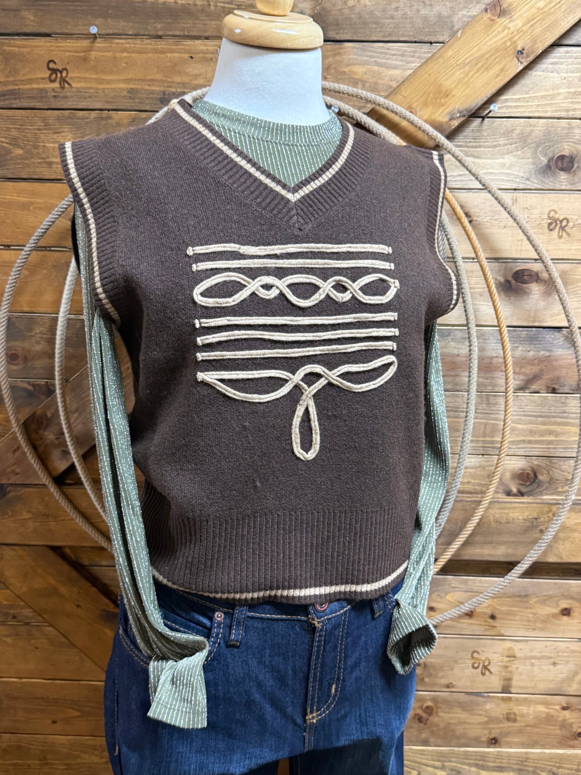 Womens Ariat Sweater Vest-Coffee Boot Stitch - thumbnail 2