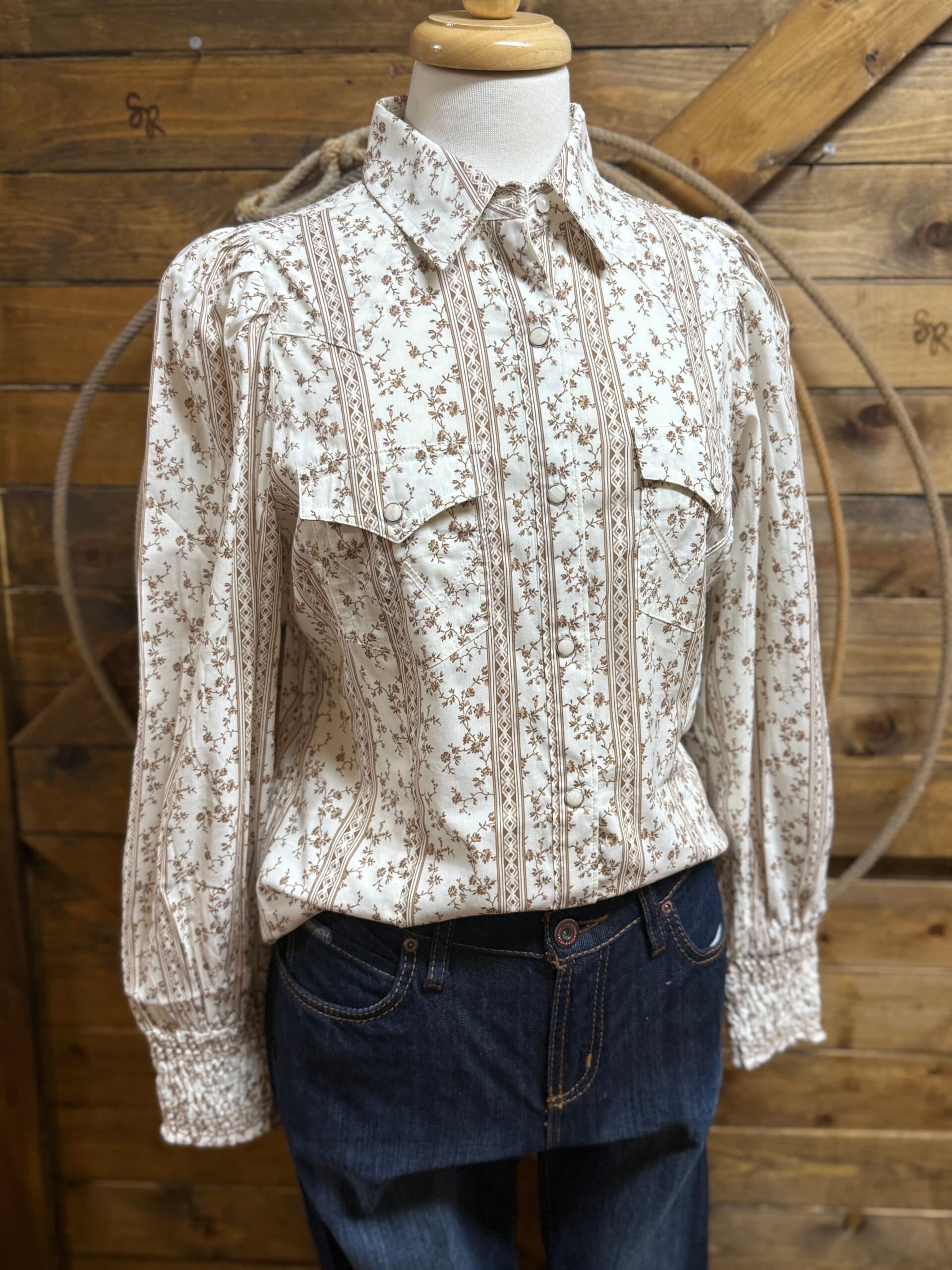 Womens Wrangler Retro L/S Pearl Snap Top-White Floral