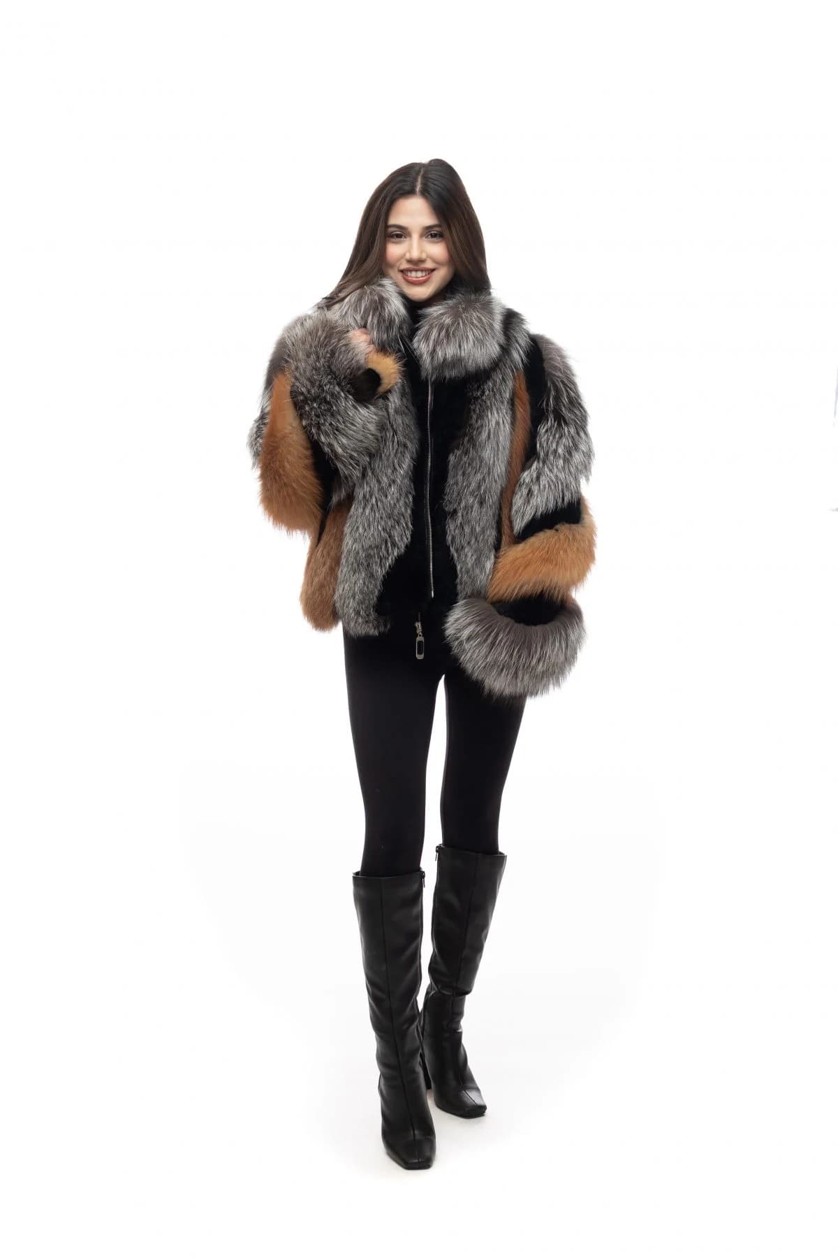 Fox Zip-Up Jacket with Silver and Natural Red Fox