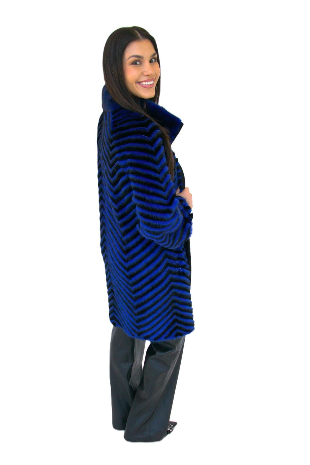 Dyed Blue & Black Rex Rabbit with Mink Stroller - thumbnail 4