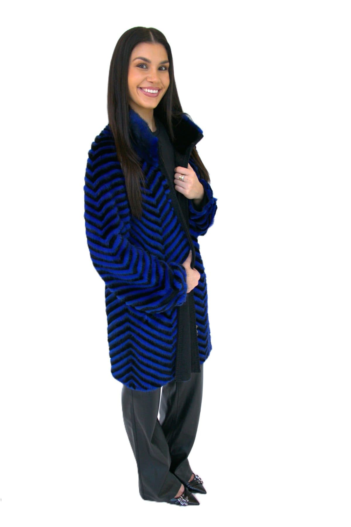 Dyed Blue & Black Rex Rabbit with Mink Stroller - thumbnail 5