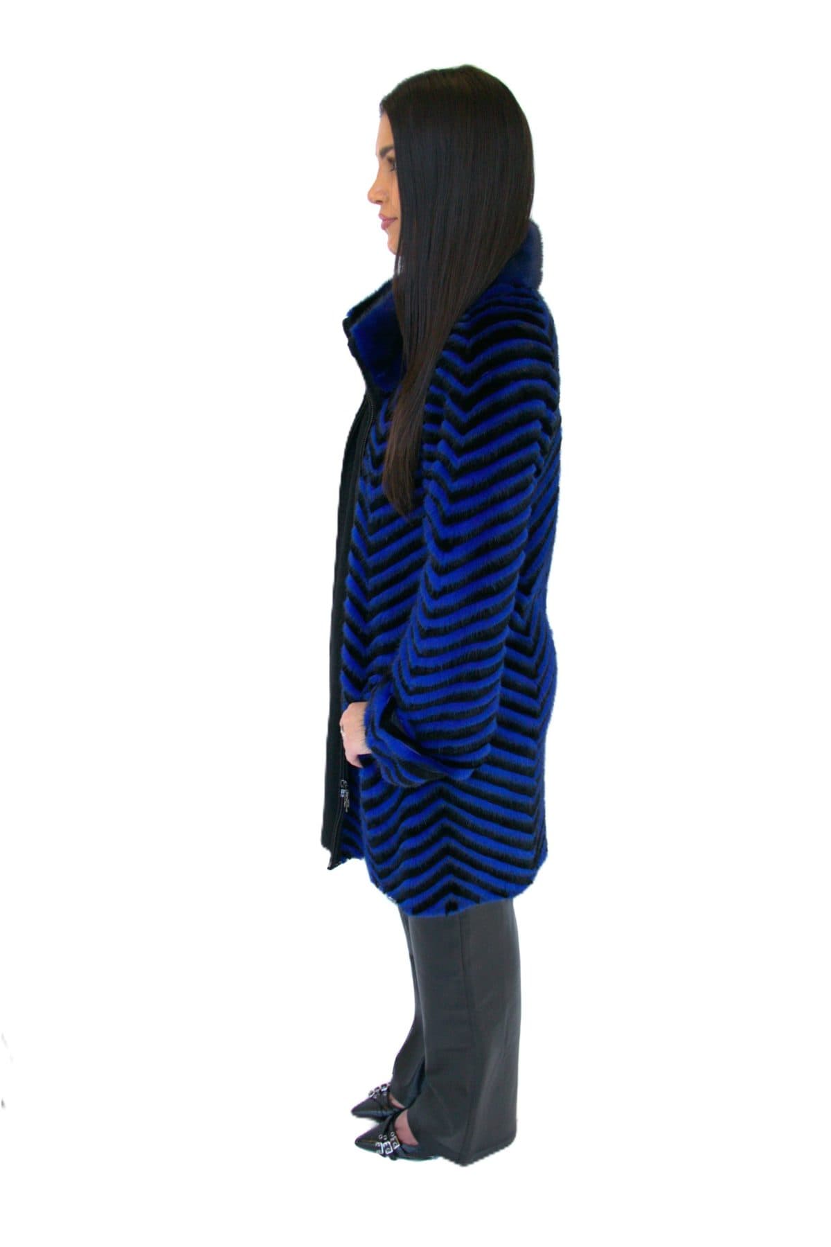 Dyed Blue & Black Rex Rabbit with Mink Stroller - thumbnail 2