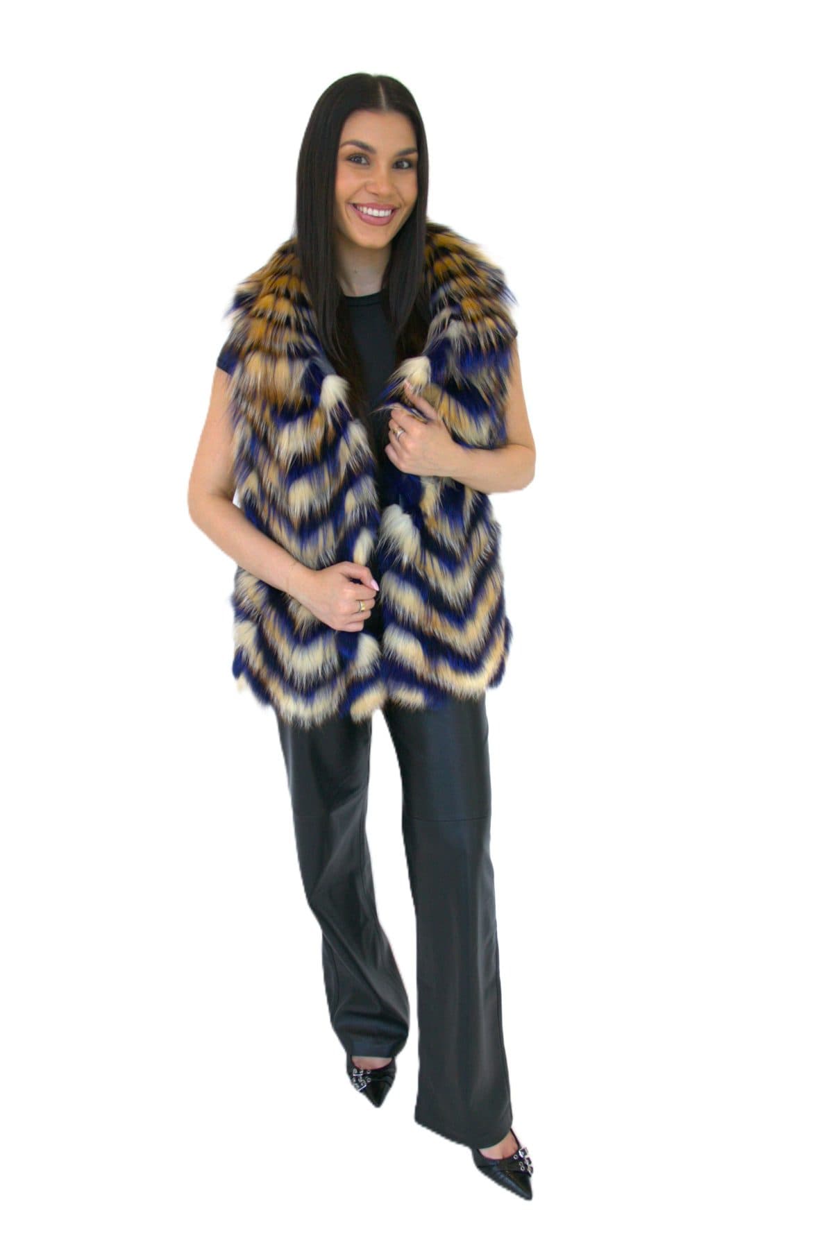 Gold and Blue Dyed Fox Vest