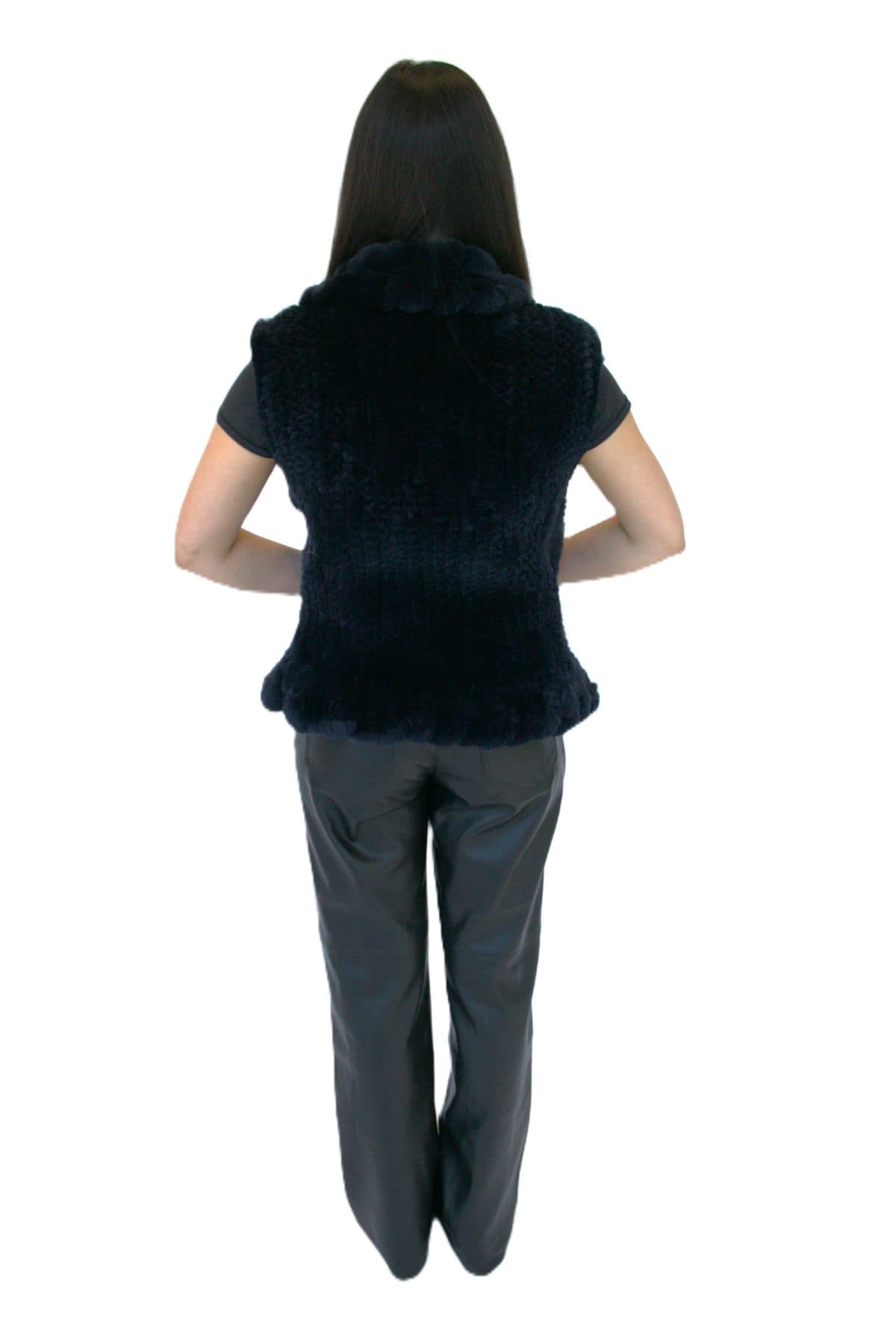 Navy Blue Knit Rex Rabbit Vest - thumbnail 3