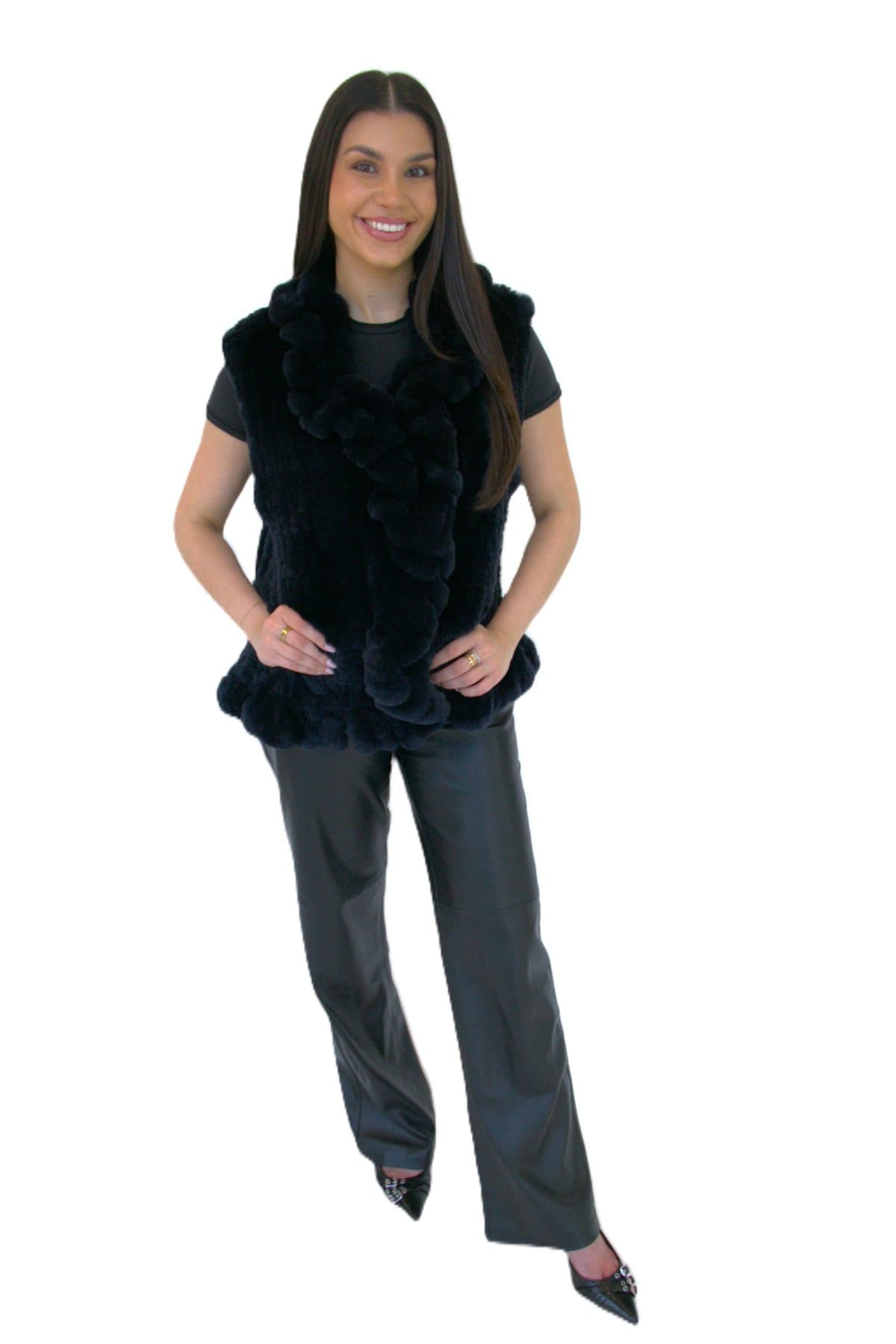 Navy Blue Knit Rex Rabbit Vest