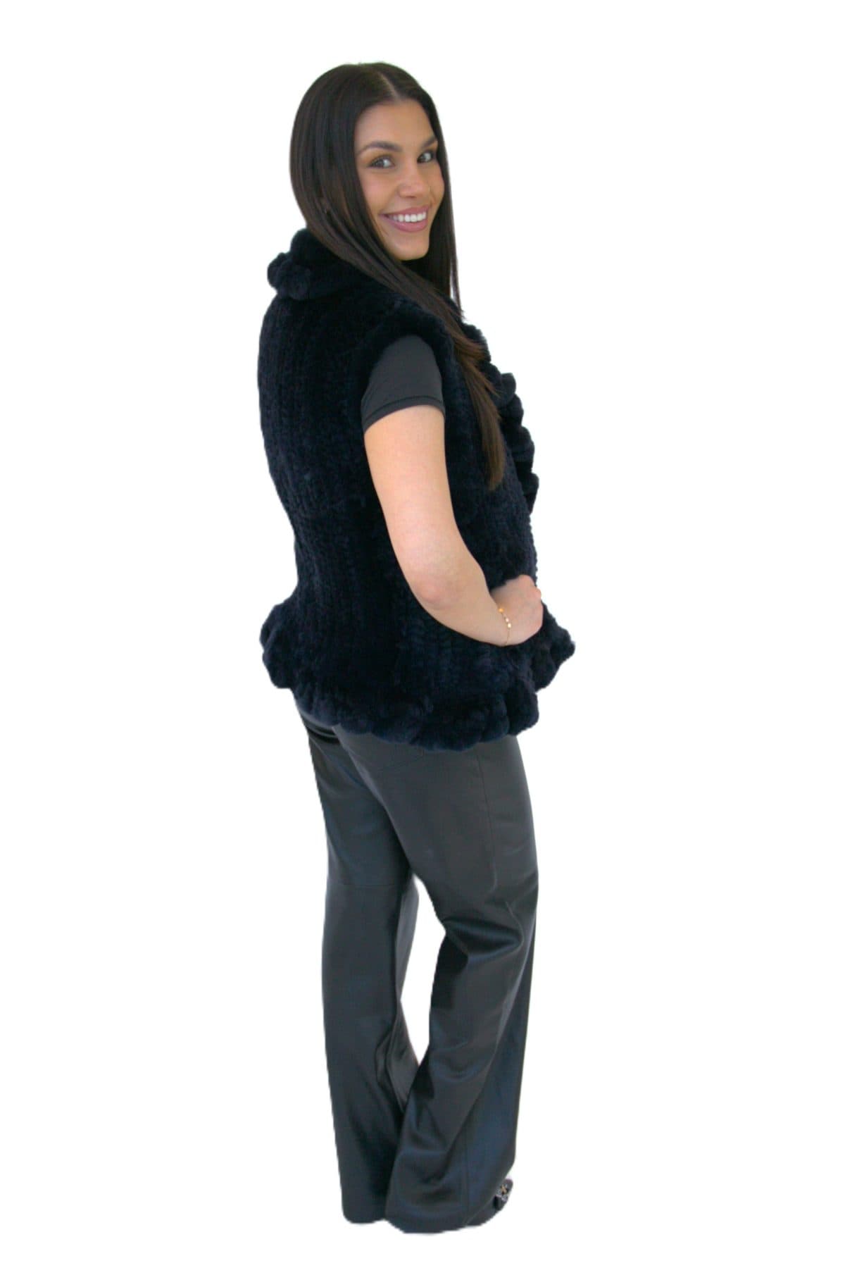 Navy Blue Knit Rex Rabbit Vest - thumbnail 4