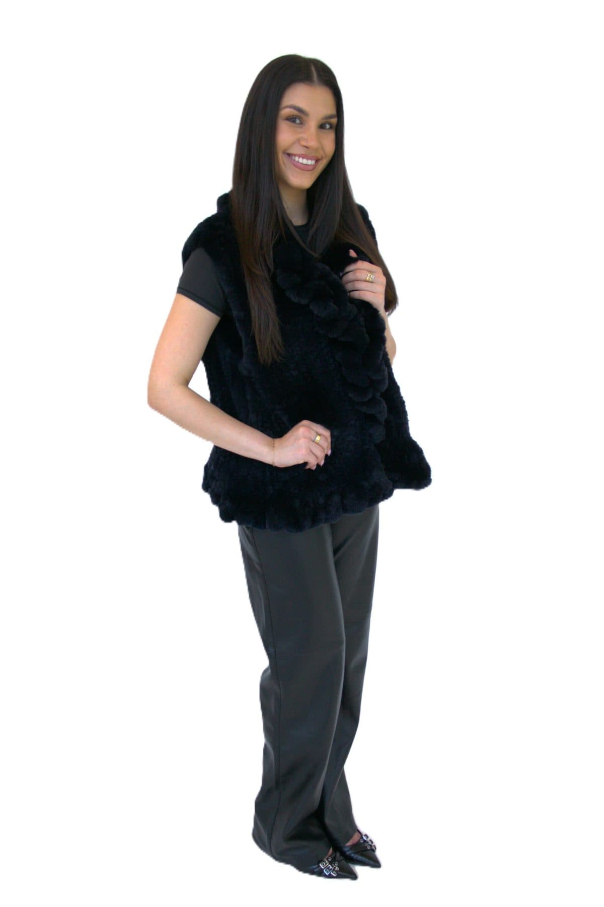Navy Blue Knit Rex Rabbit Vest - thumbnail 5
