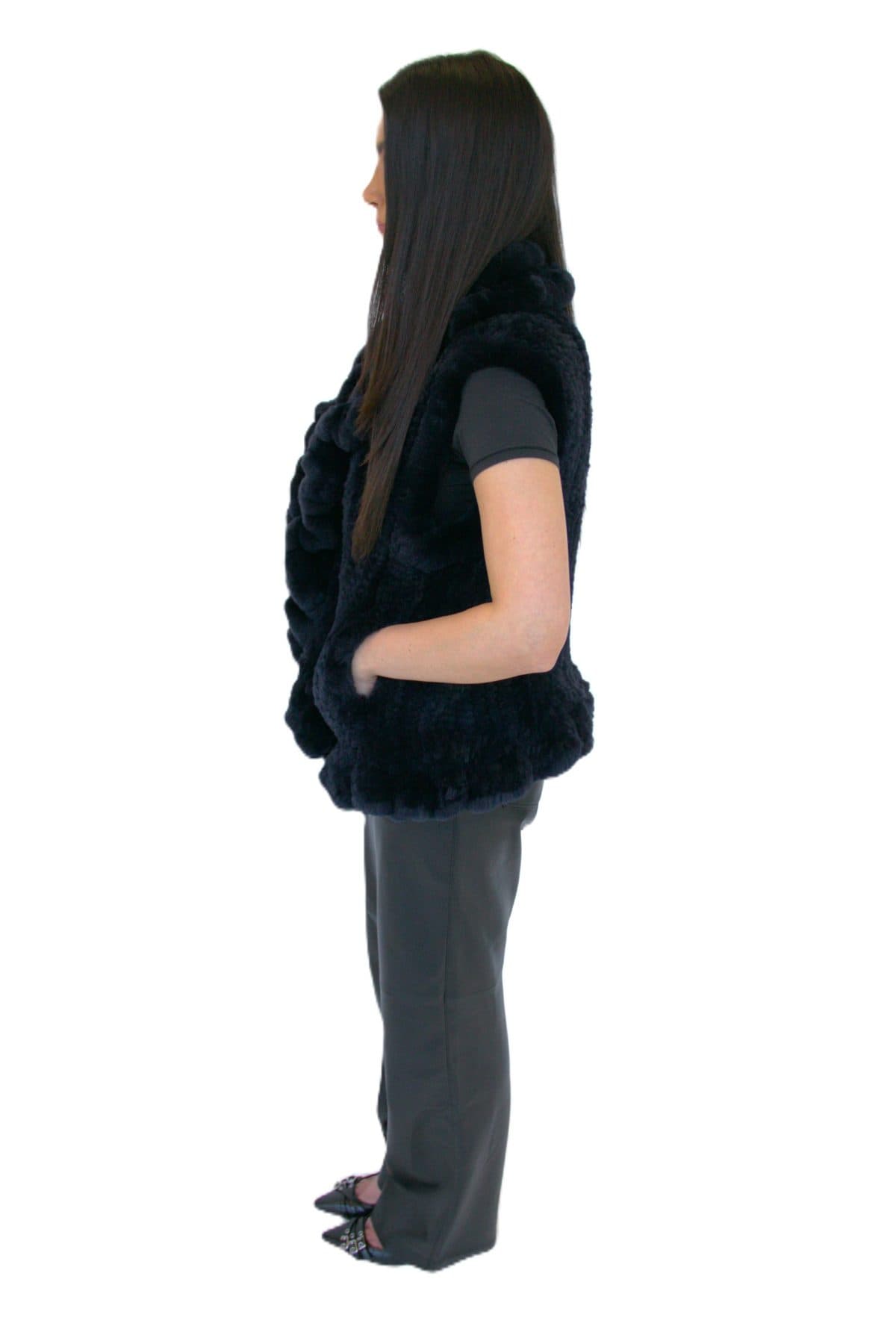 Navy Blue Knit Rex Rabbit Vest - thumbnail 2
