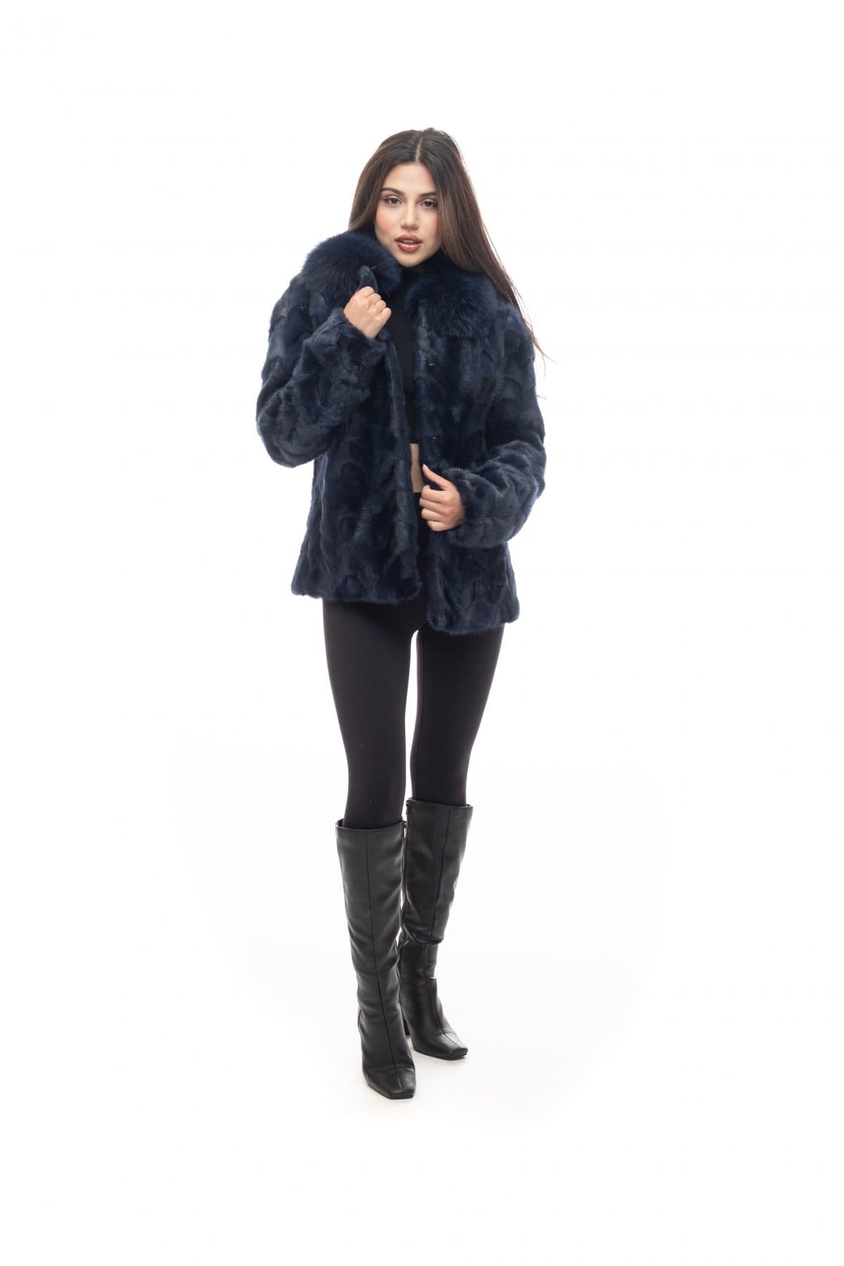 Mink Section Jacket with Fox Collar