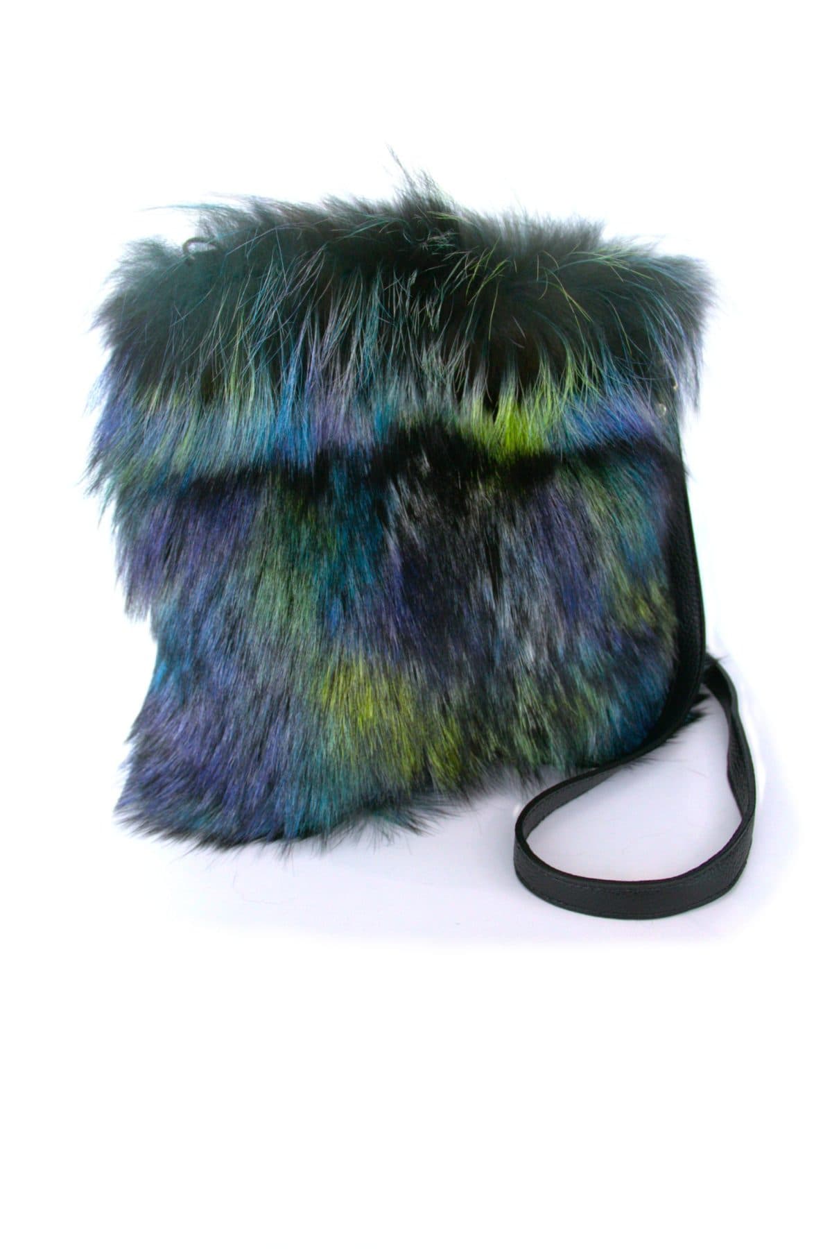Peacock Dyed Silver Fox Crossbody Bag