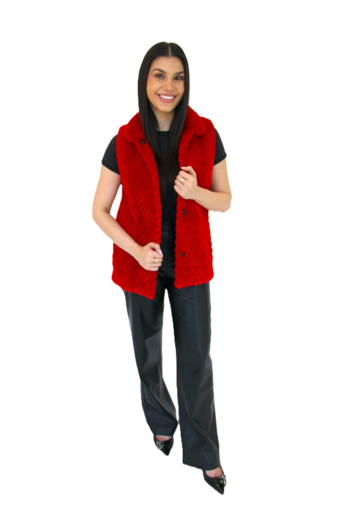 Red Sheared Grooved Beaver with Leather Reversible