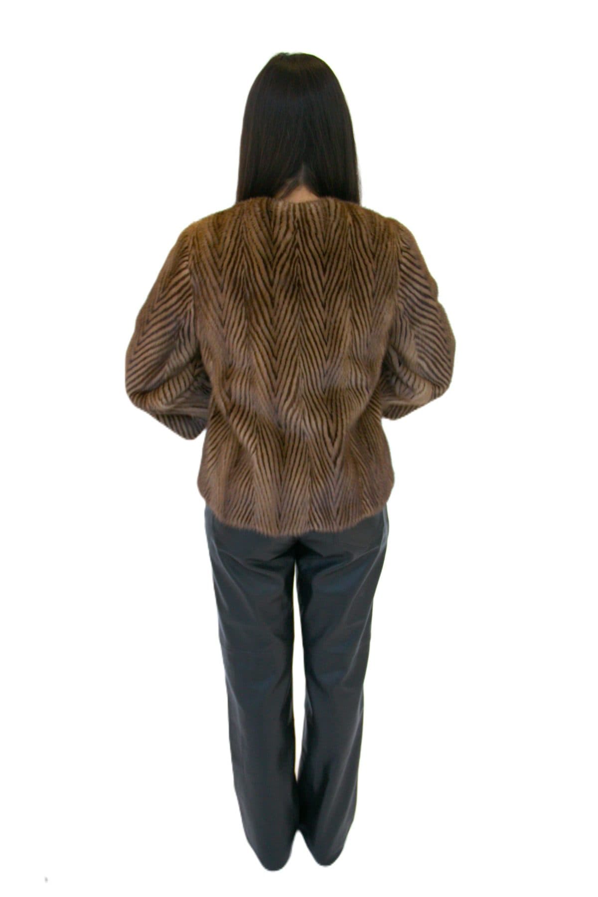 Mahogany & Pastel Chevron Striped Mink Jacket - thumbnail 3