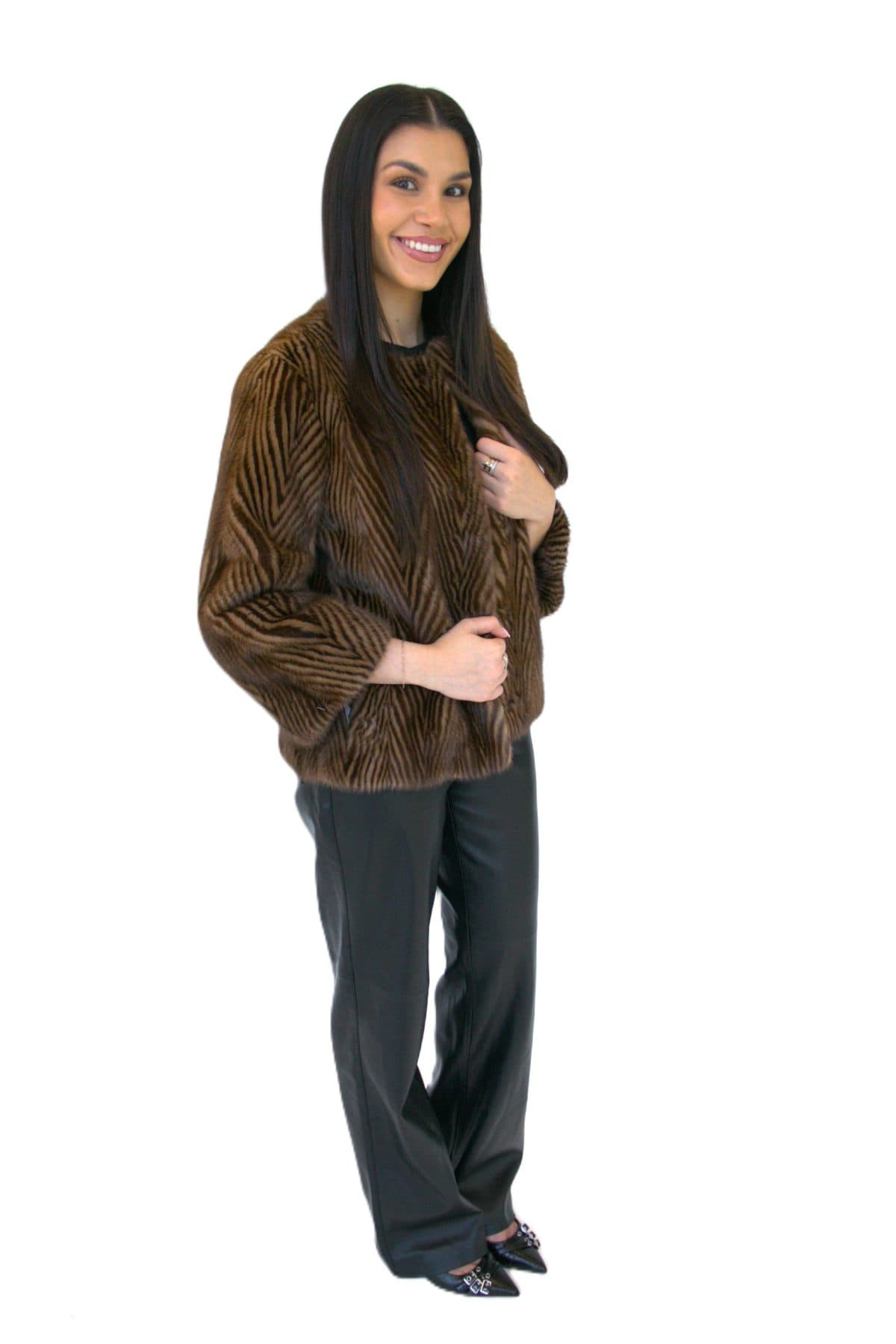 Mahogany & Pastel Chevron Striped Mink Jacket - thumbnail 5