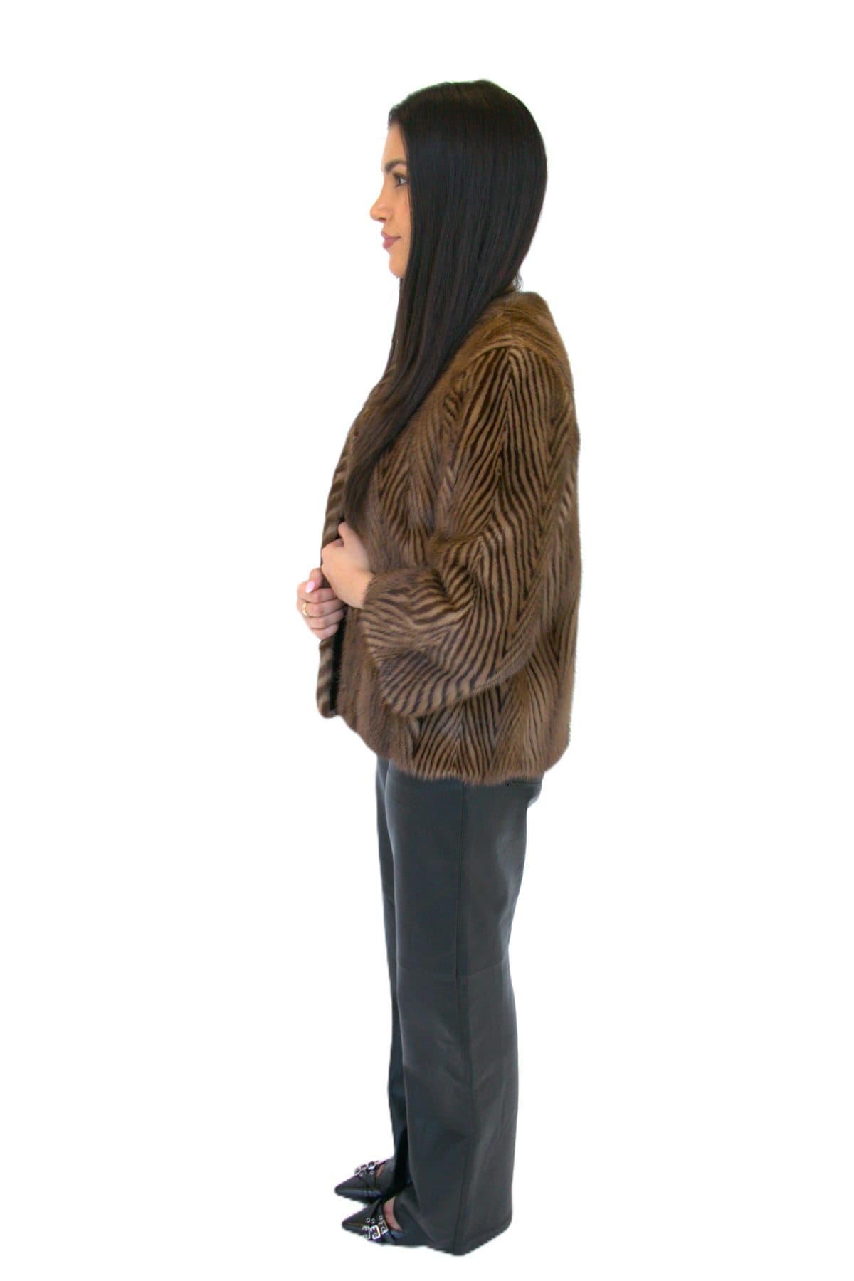 Mahogany & Pastel Chevron Striped Mink Jacket - thumbnail 2