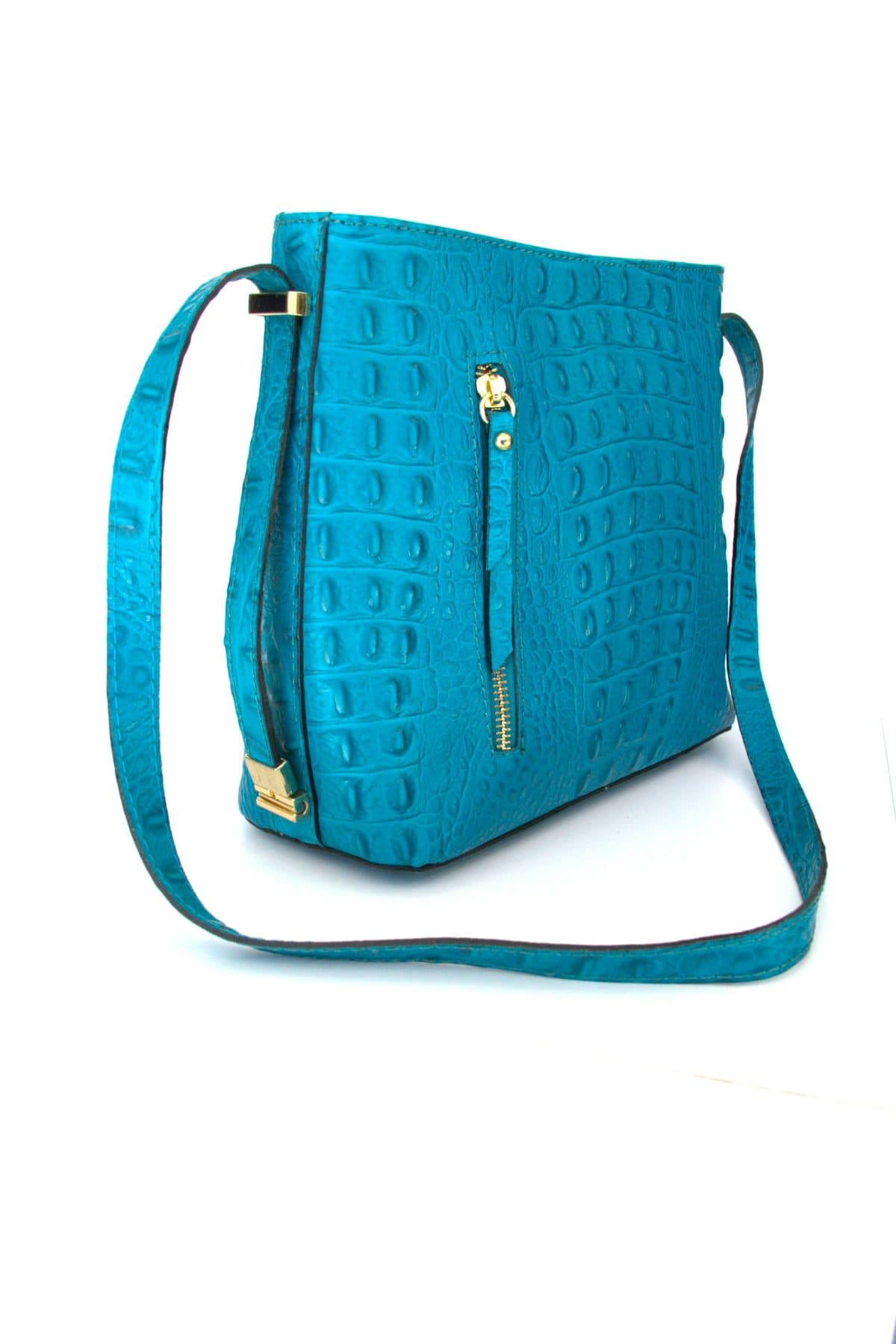 Turquoise Convertable Italian Crocodile Shoulder Bag
