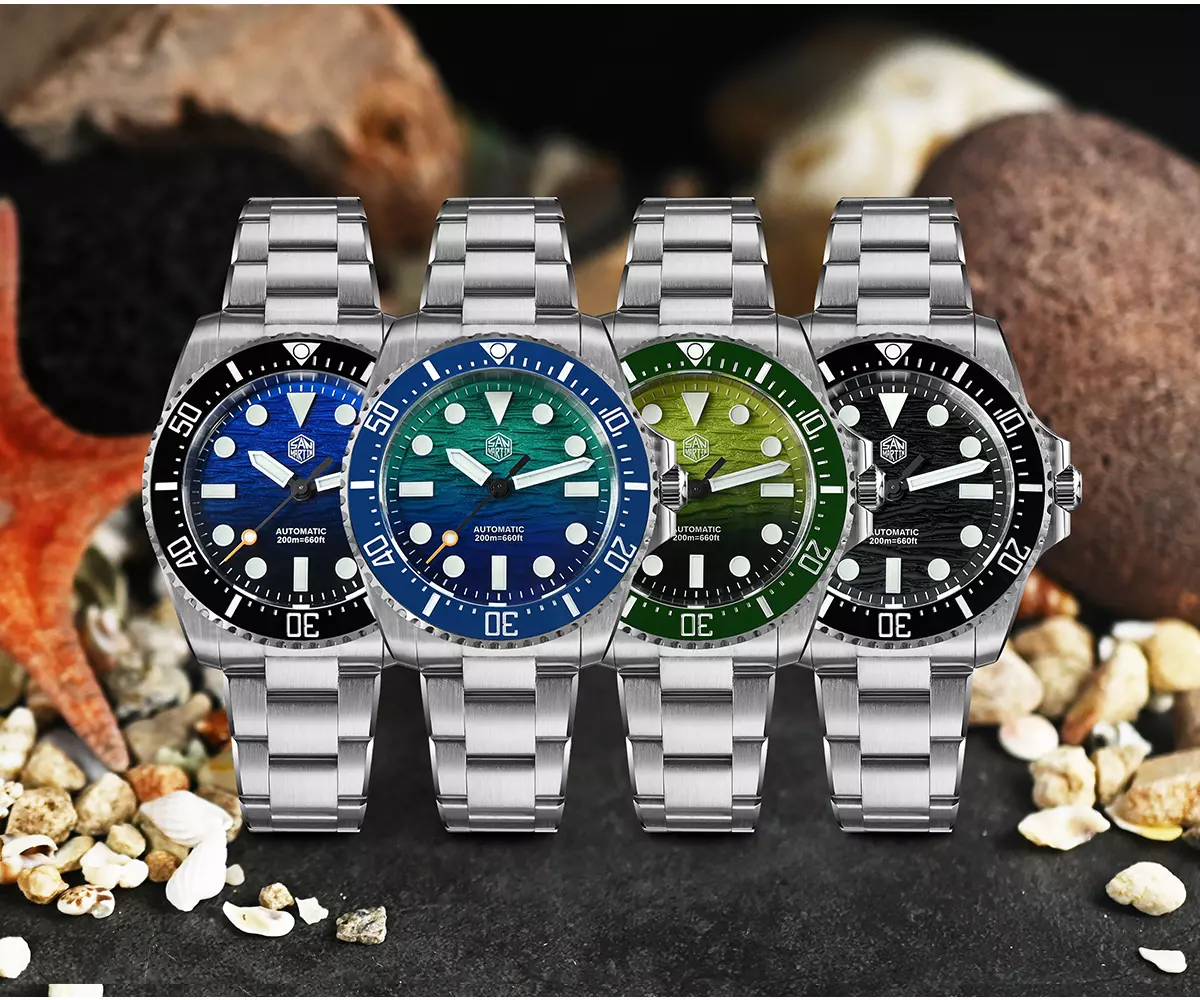 San Martin New SN0126-GS 38mm Diver Watch Pencil Hands Miyota 90S5 Automatic Mechanical Sapphire BGW-X1 Lume Gradient Dial