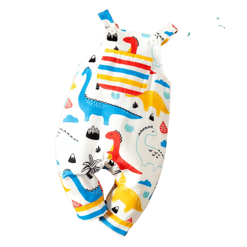 Baby Boy All Over Multicolor Dinosaur Print Sleeveless Jumpsuit Overalls