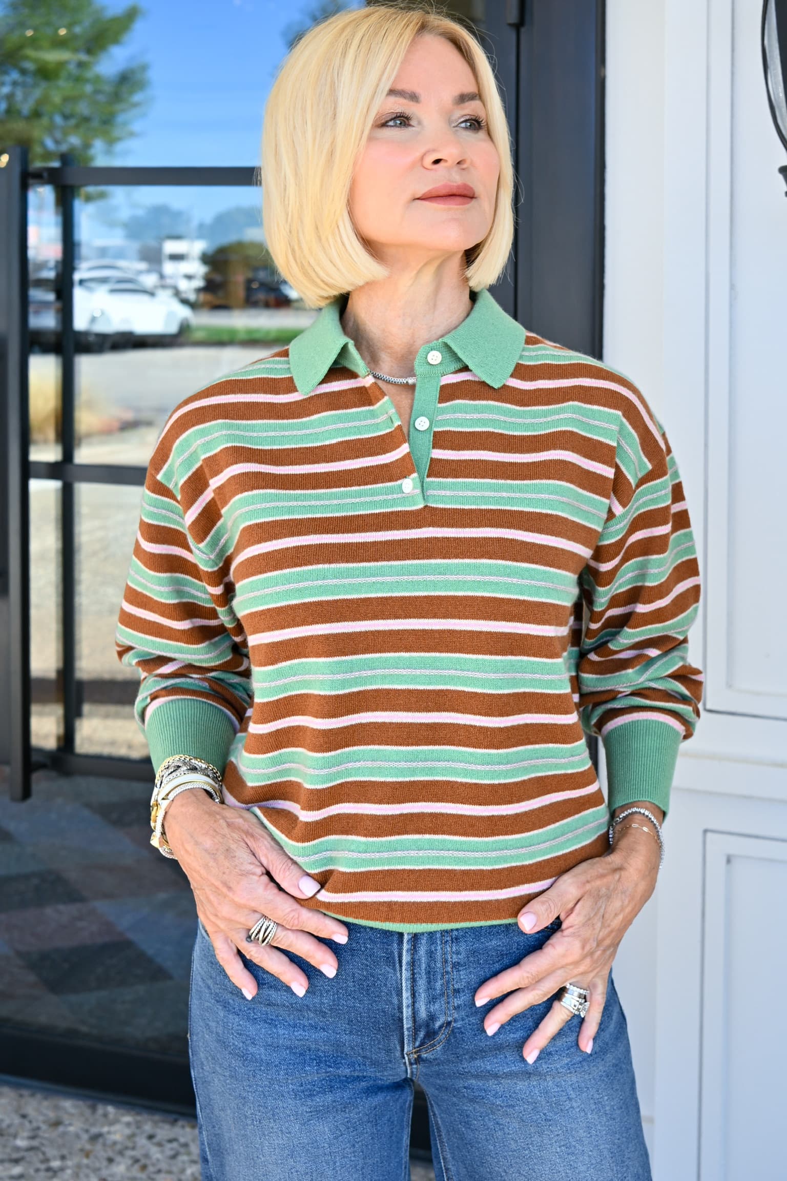 GUEST IN RESIDENCE Collegiate Stripe Polo in Highland Combo